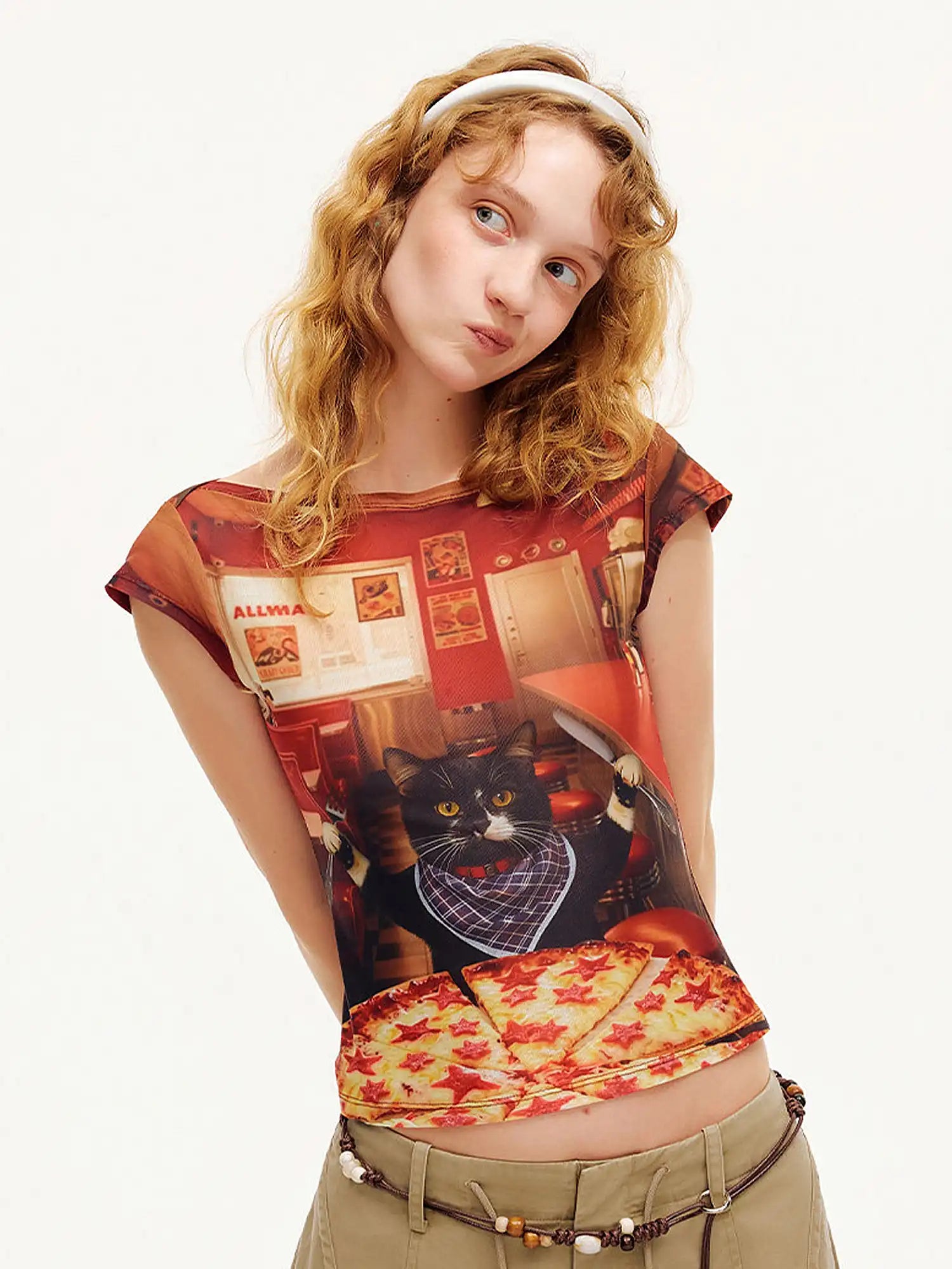 Outtheblue Vintage Diner Cat Graphic Mesh Tee | Canton Collective