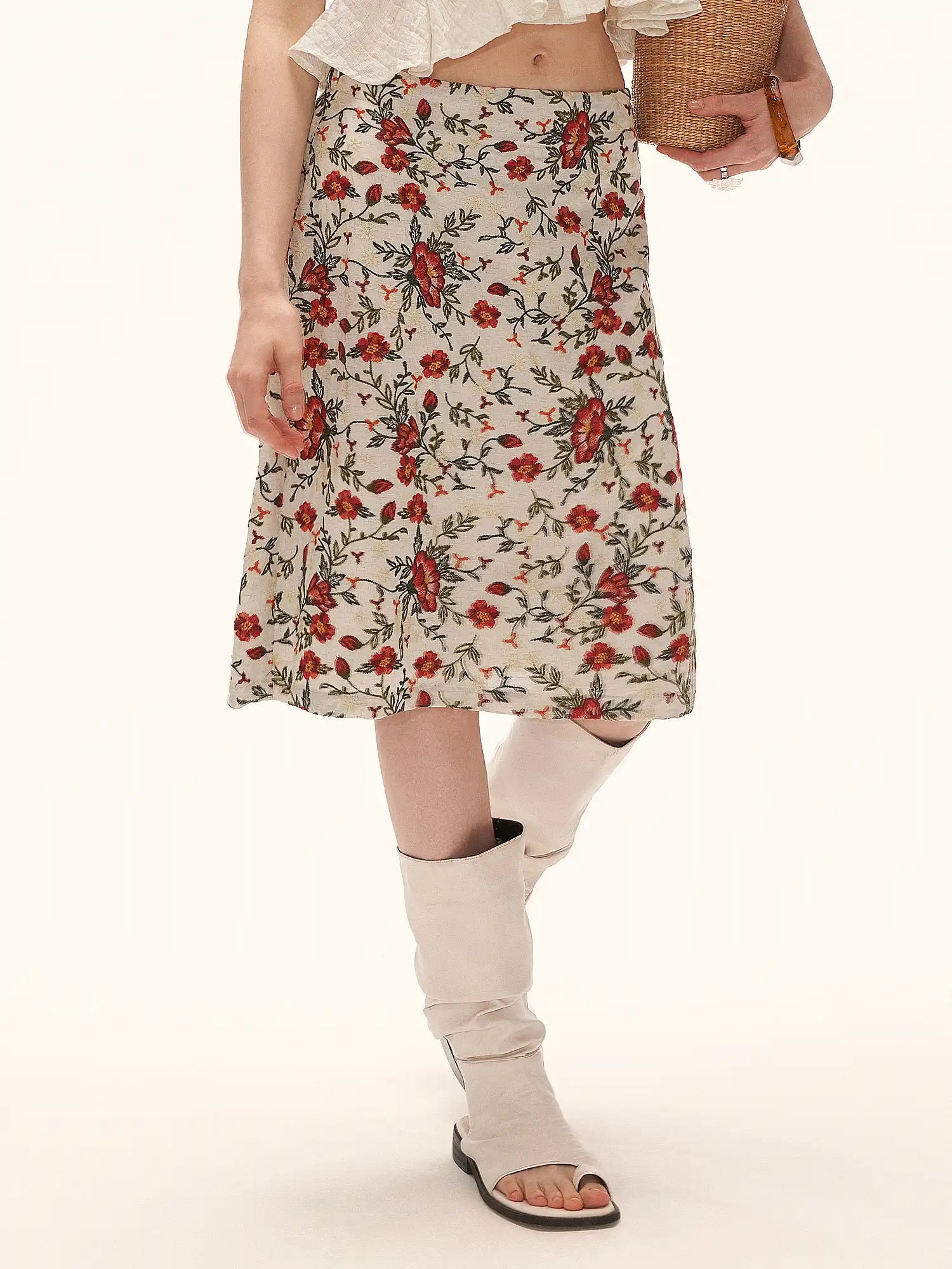 MAMC Vintage Floral Embroidered A-Line Midi Skirt | Canton Collective