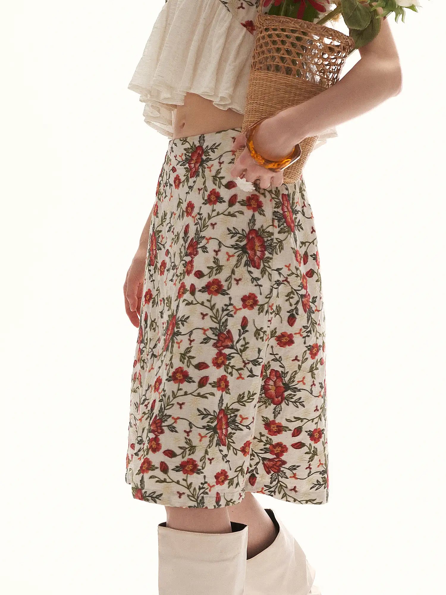 MAMC Vintage Floral Embroidered A-Line Midi Skirt | Canton Collective