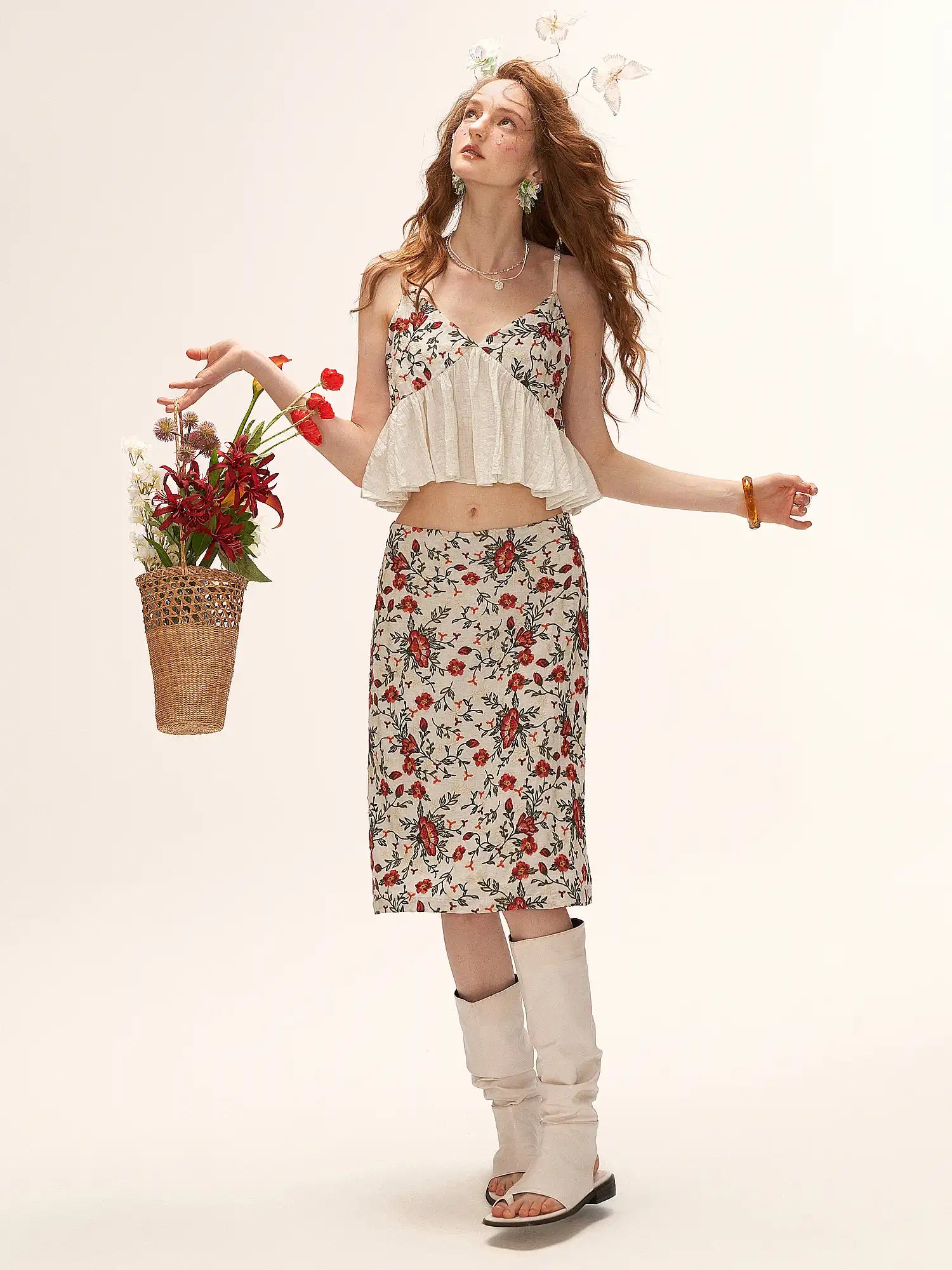 MAMC Vintage Floral Embroidered A-Line Midi Skirt | Canton Collective