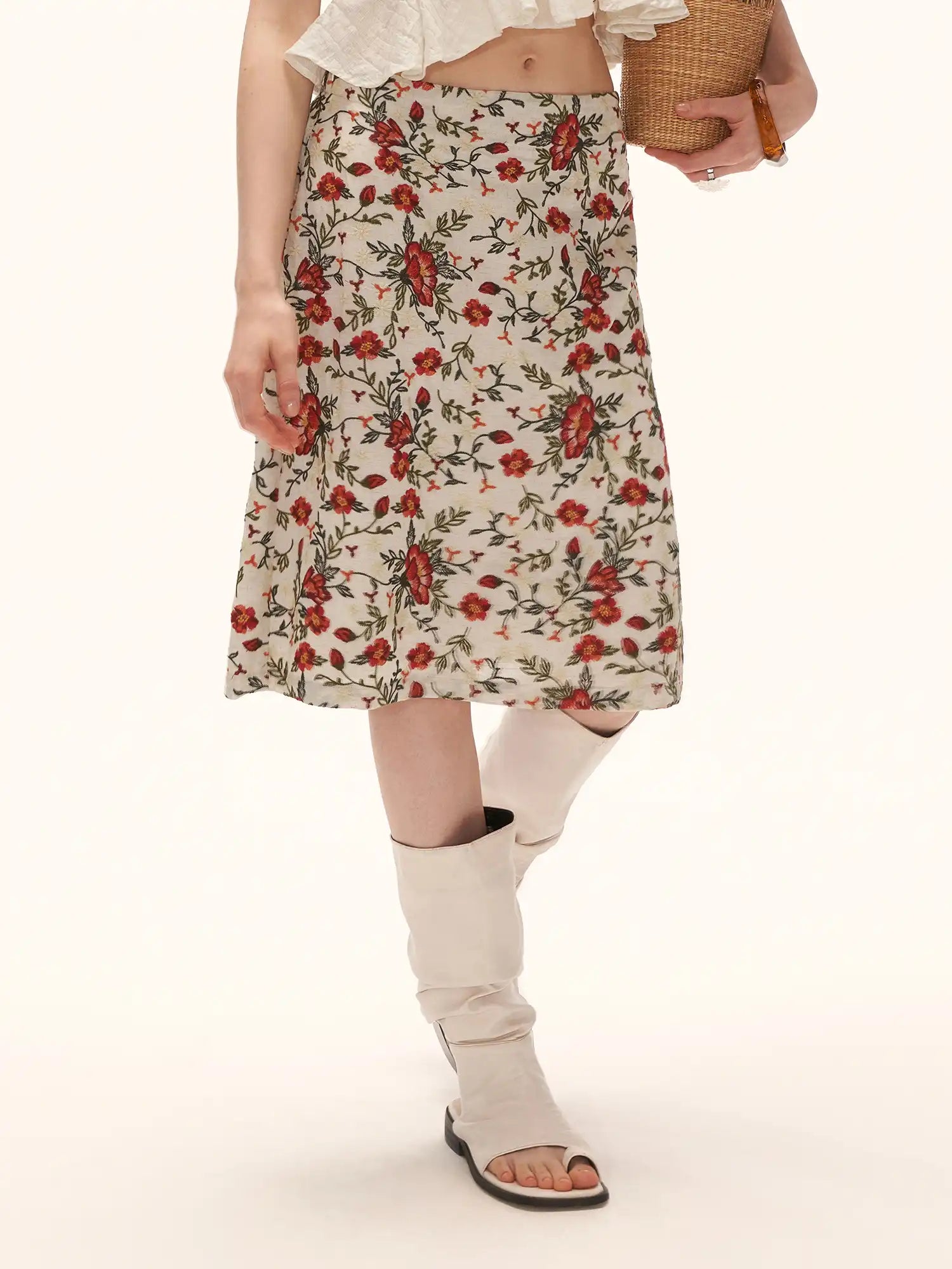 MAMC Vintage Floral Embroidered A-Line Midi Skirt | Canton Collective