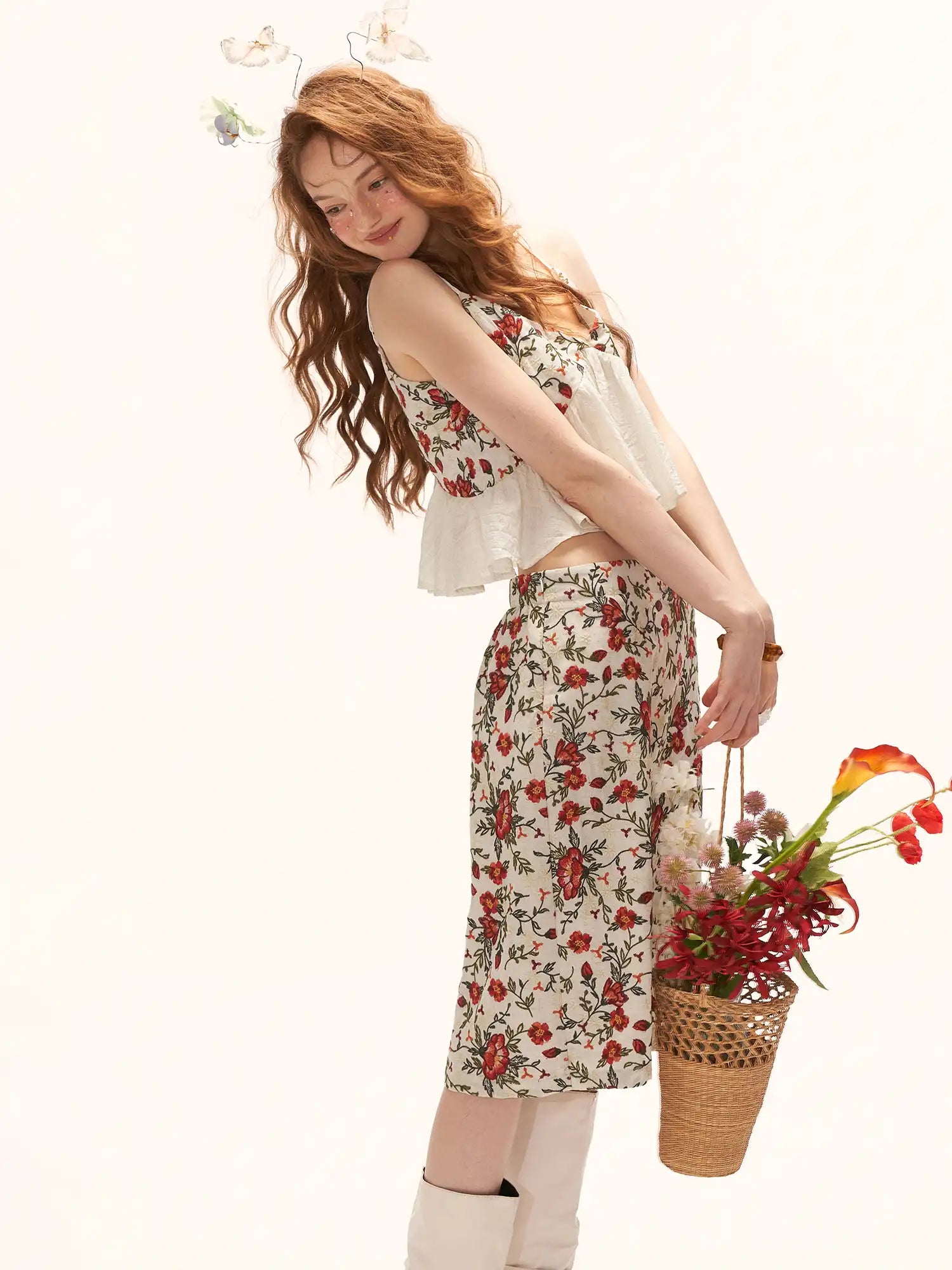 MAMC Vintage Floral Embroidered A-Line Midi Skirt | Canton Collective
