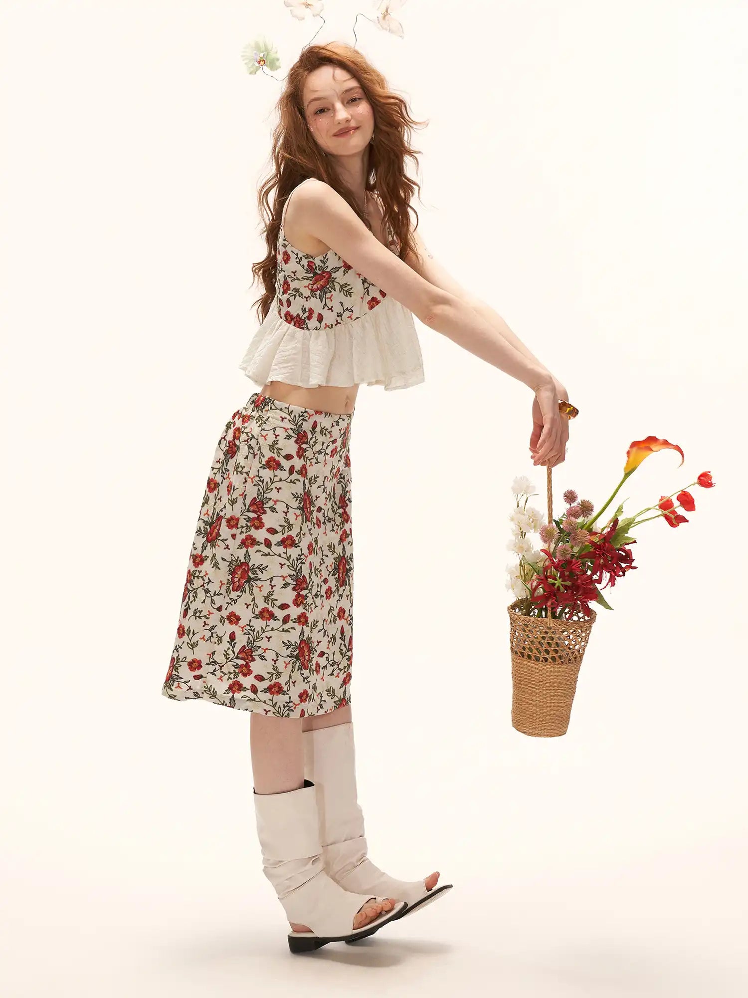 MAMC Vintage Floral Embroidered A-Line Midi Skirt | Canton Collective