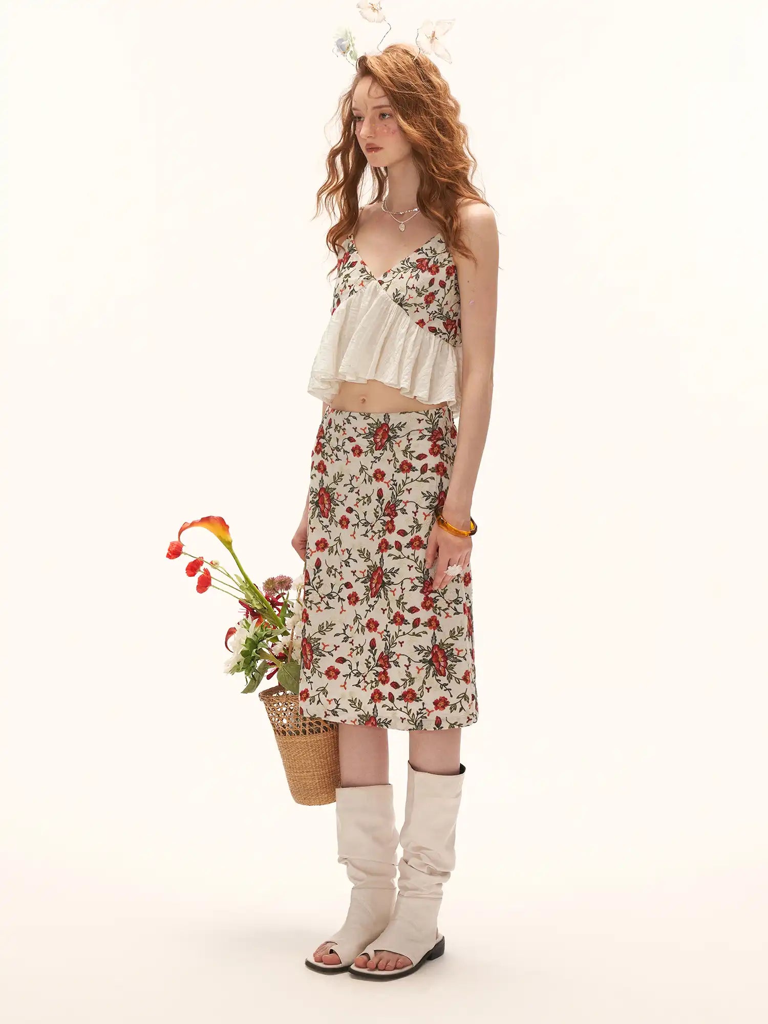 MAMC Vintage Floral Embroidered A-Line Midi Skirt | Canton Collective