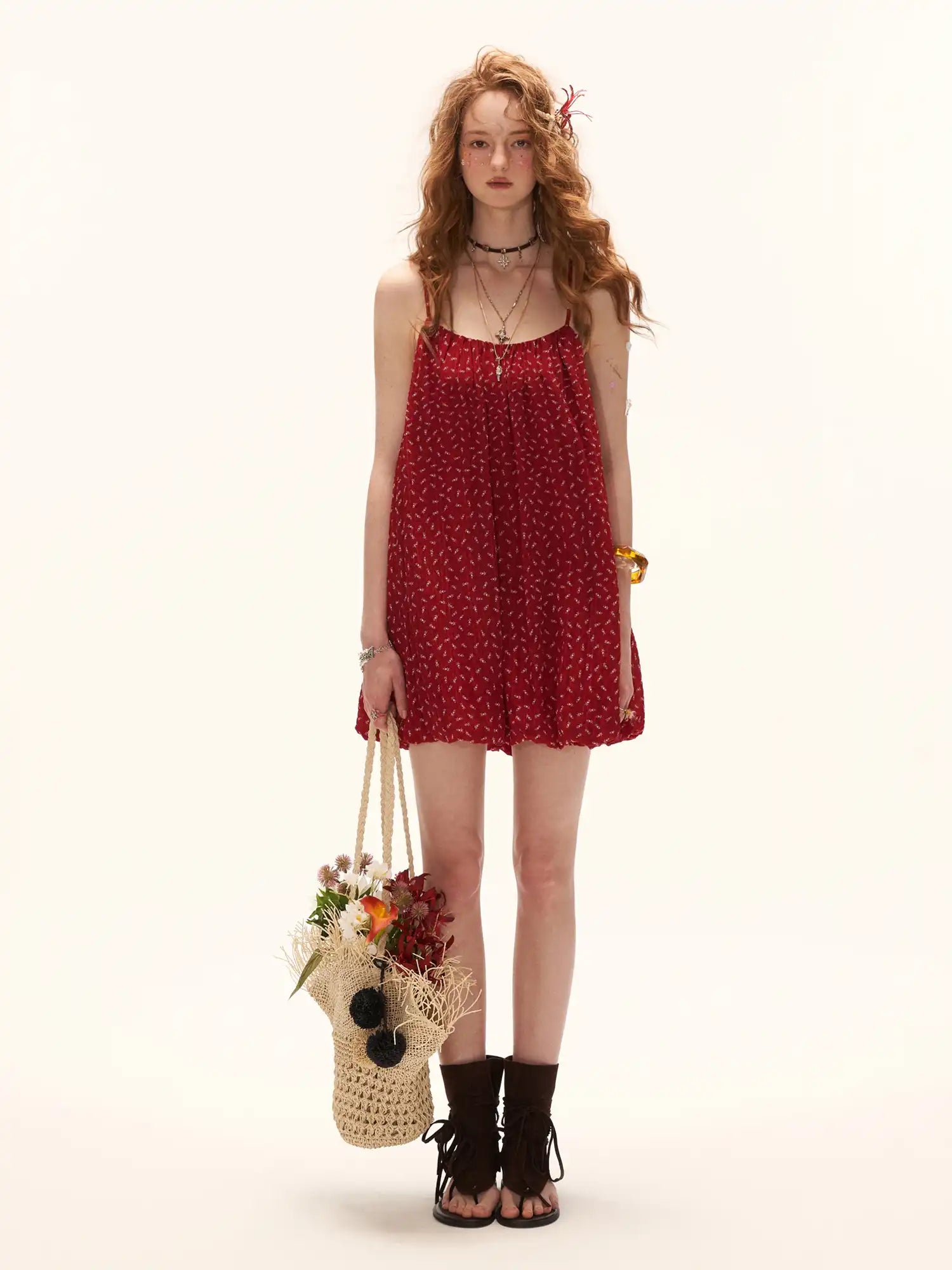 MAMC Vintage Floral Red Bubble Hem Mini Dress | Canton Collective