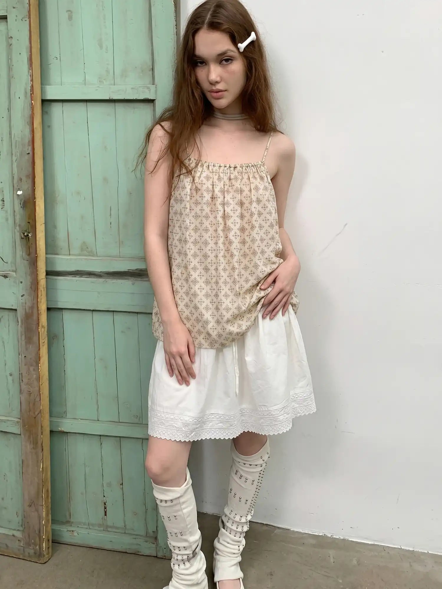 CantonCollective Design Vintage Geometric Print Babydoll Tank Top | Canton Collective