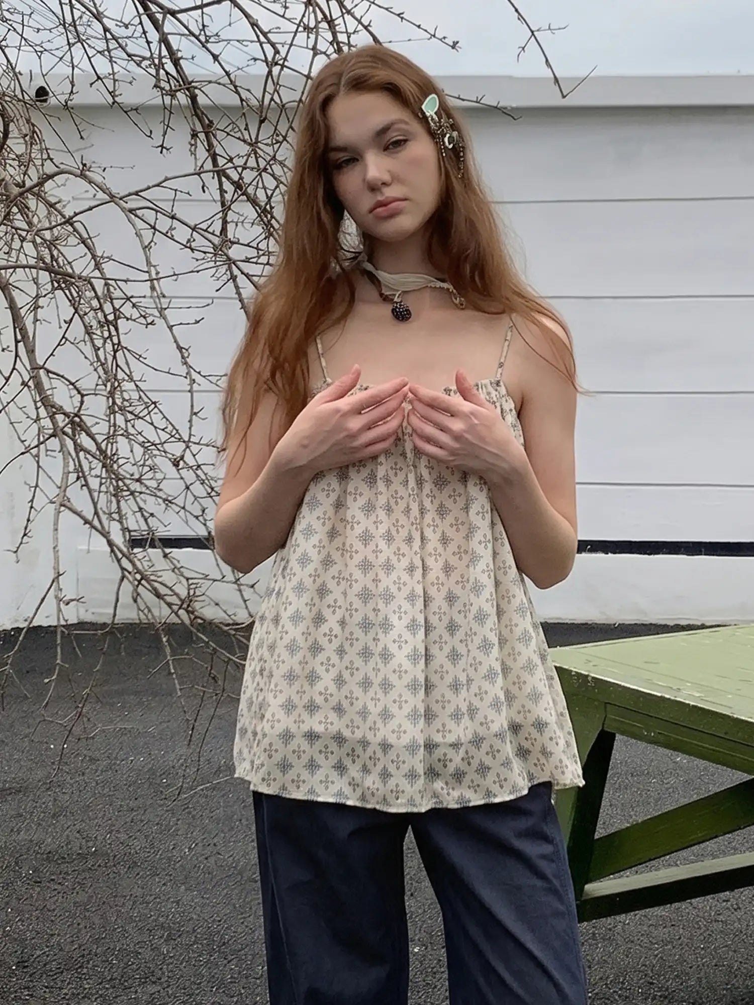 CantonCollective Design Vintage Geometric Print Babydoll Tank Top | Canton Collective