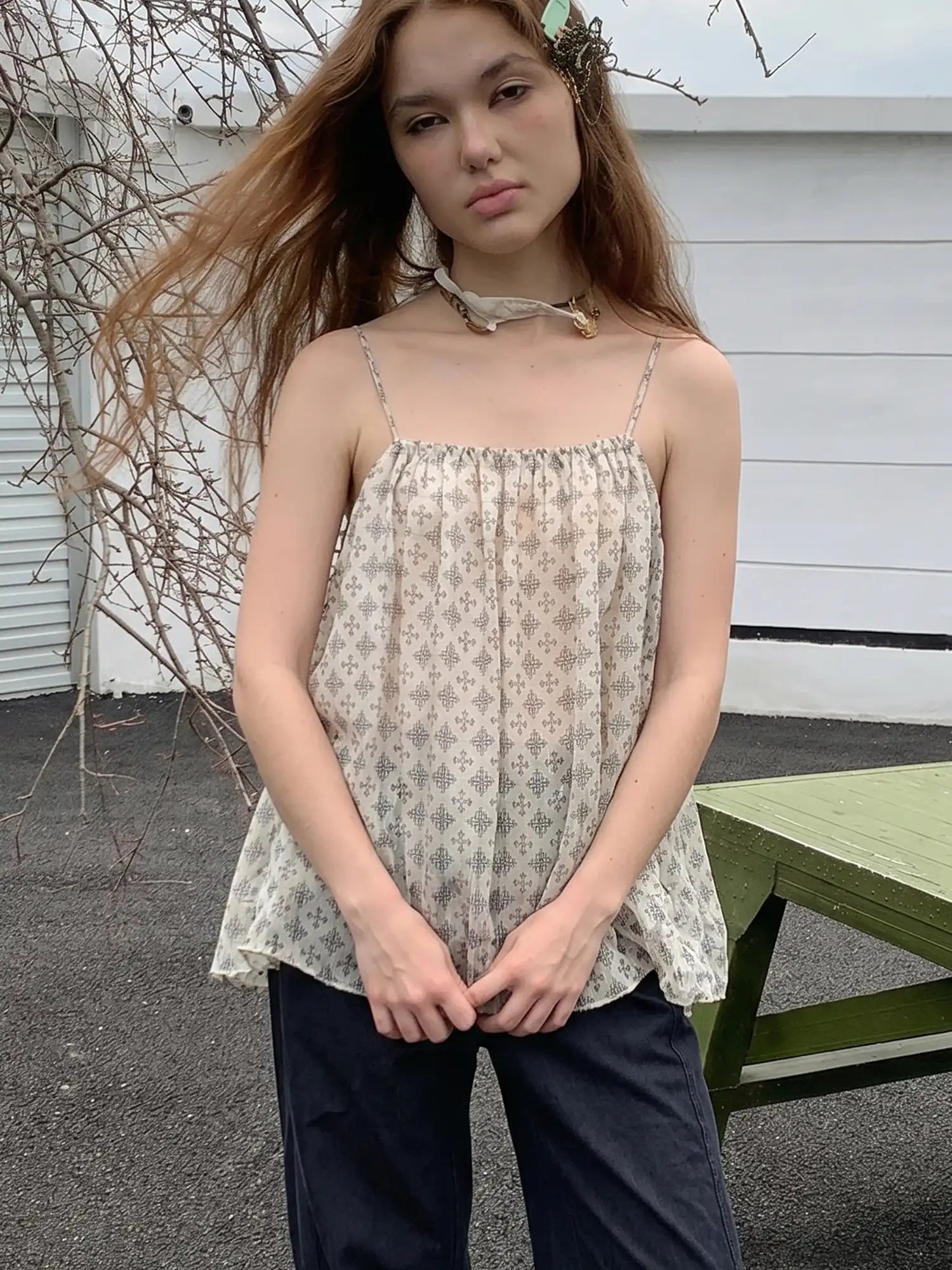 CantonCollective Design Vintage Geometric Print Babydoll Tank Top | Canton Collective