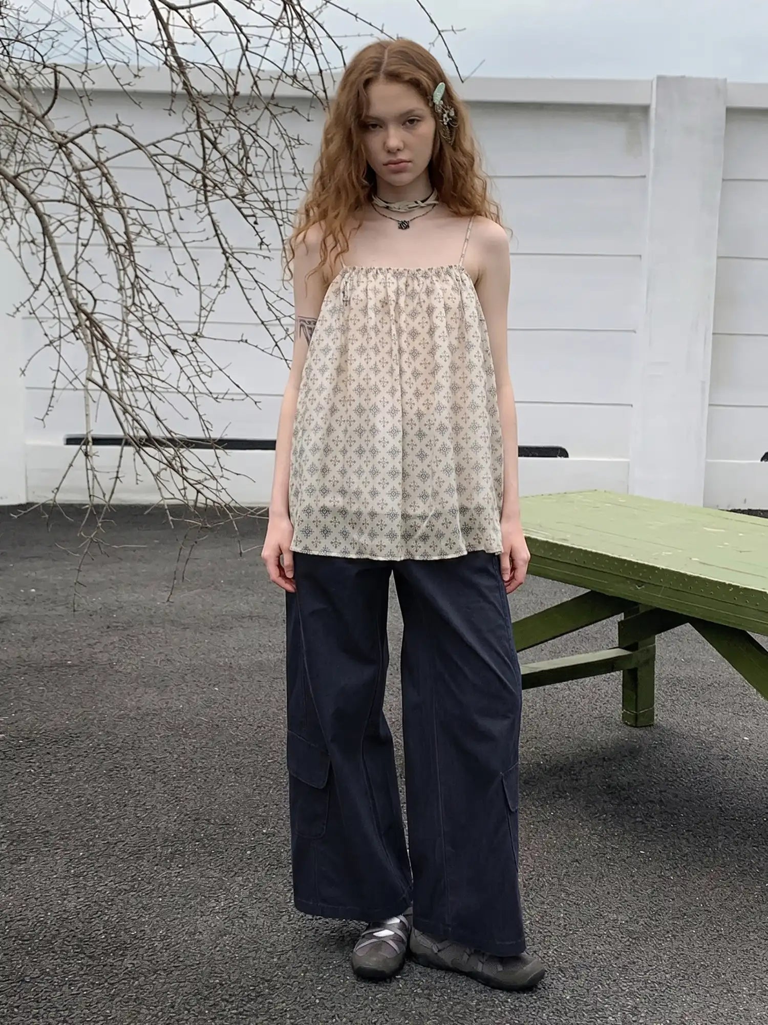 CantonCollective Design Vintage Geometric Print Babydoll Tank Top | Canton Collective