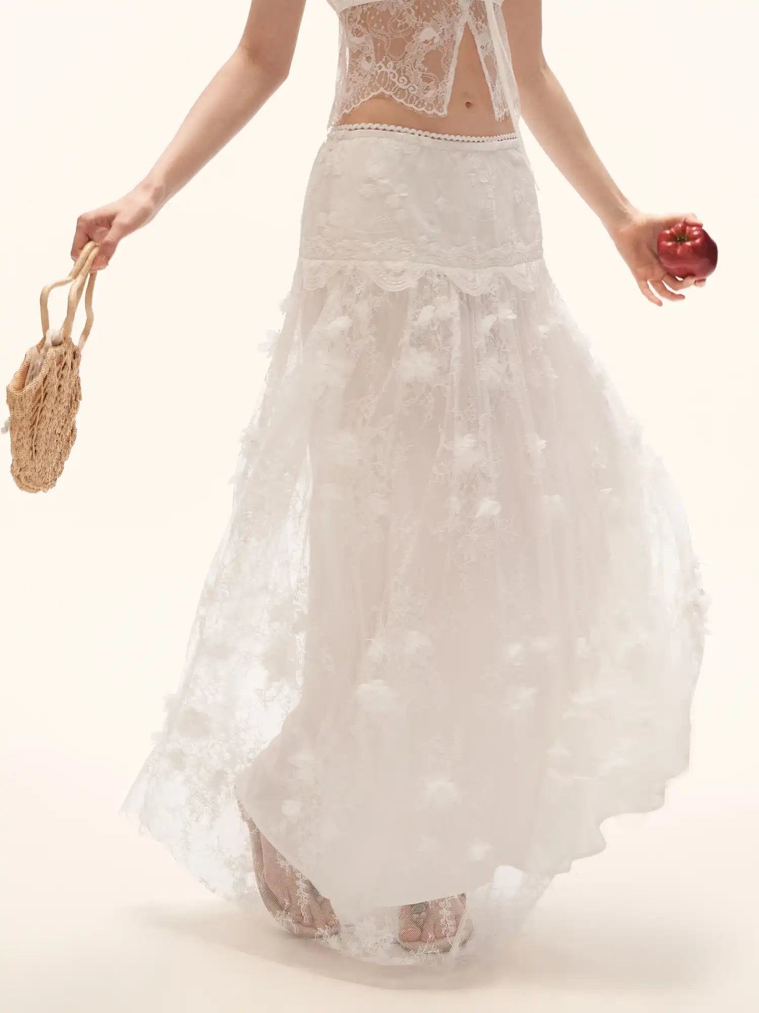 MAMC Vintage Lace Applique Mesh Maxi Skirt | Canton Collective