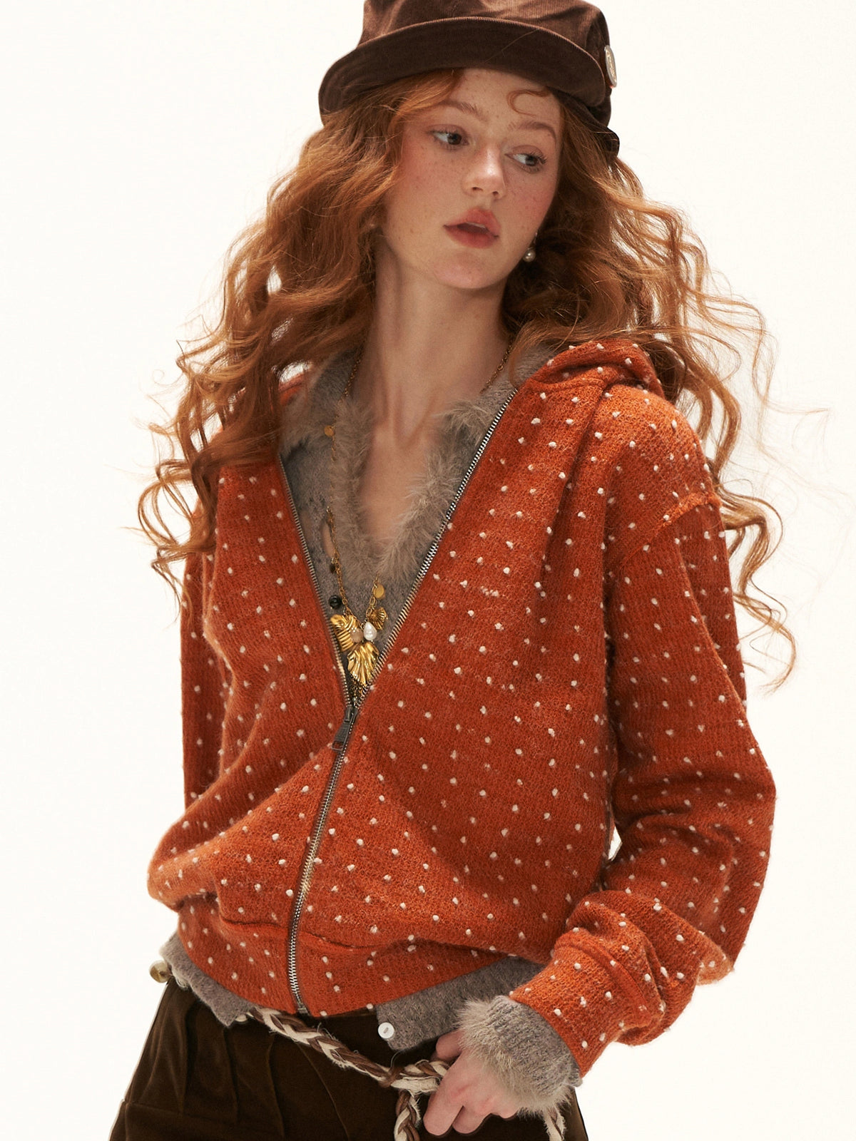 MAMC Vintage Polka Dot Textured Zip Up Hoodie | Canton Collective