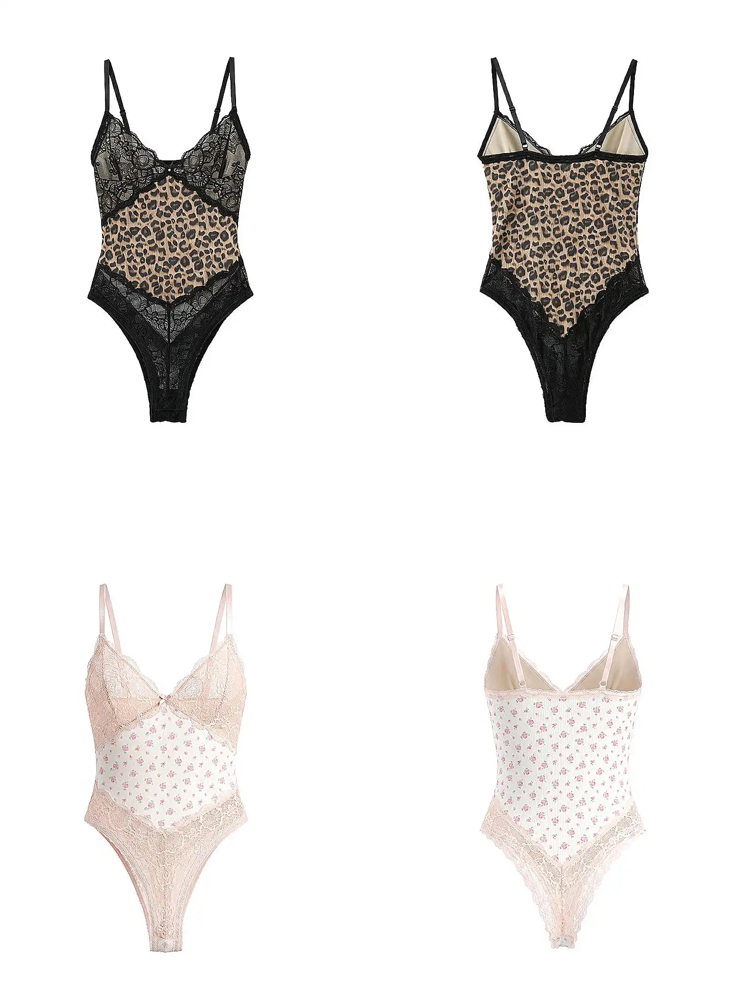 2th Desire Vintage Printed Deep V Sheer Lace Bodysuit | Canton Collective