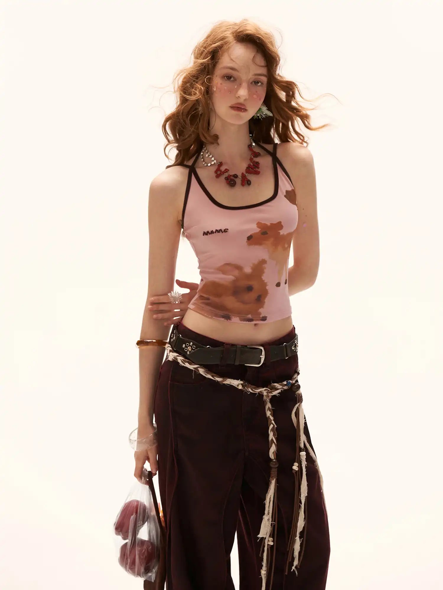 MAMC Watercolor Animal Prints Pink Halter Top | Canton Collective