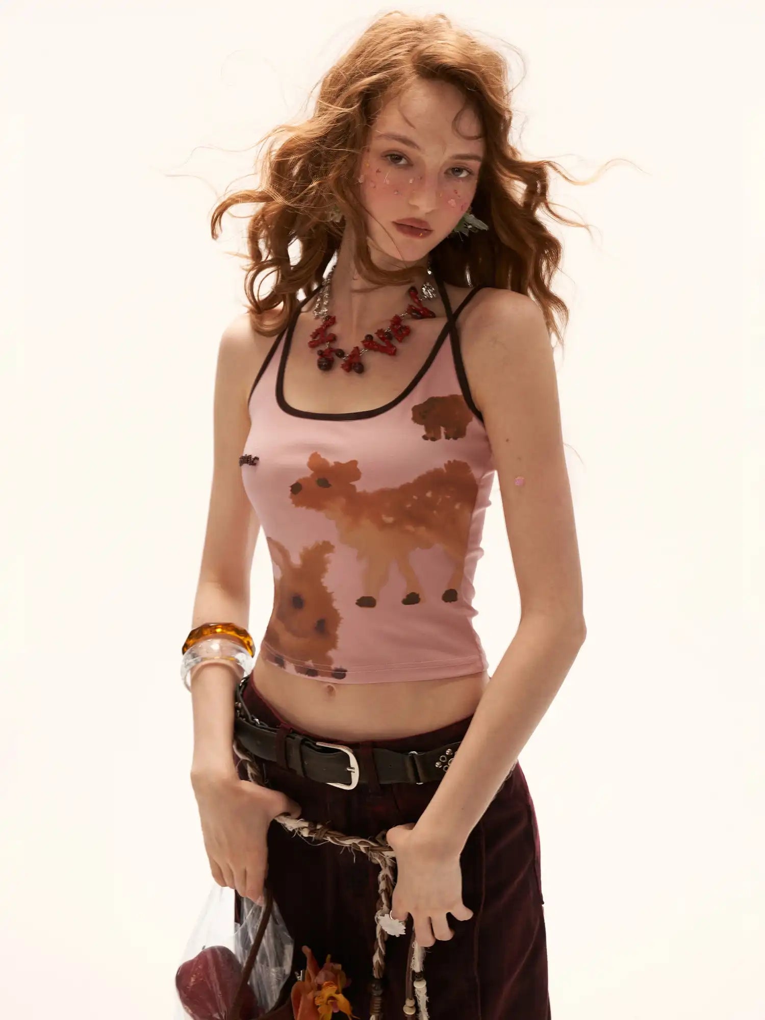 MAMC Watercolor Animal Prints Pink Halter Top | Canton Collective