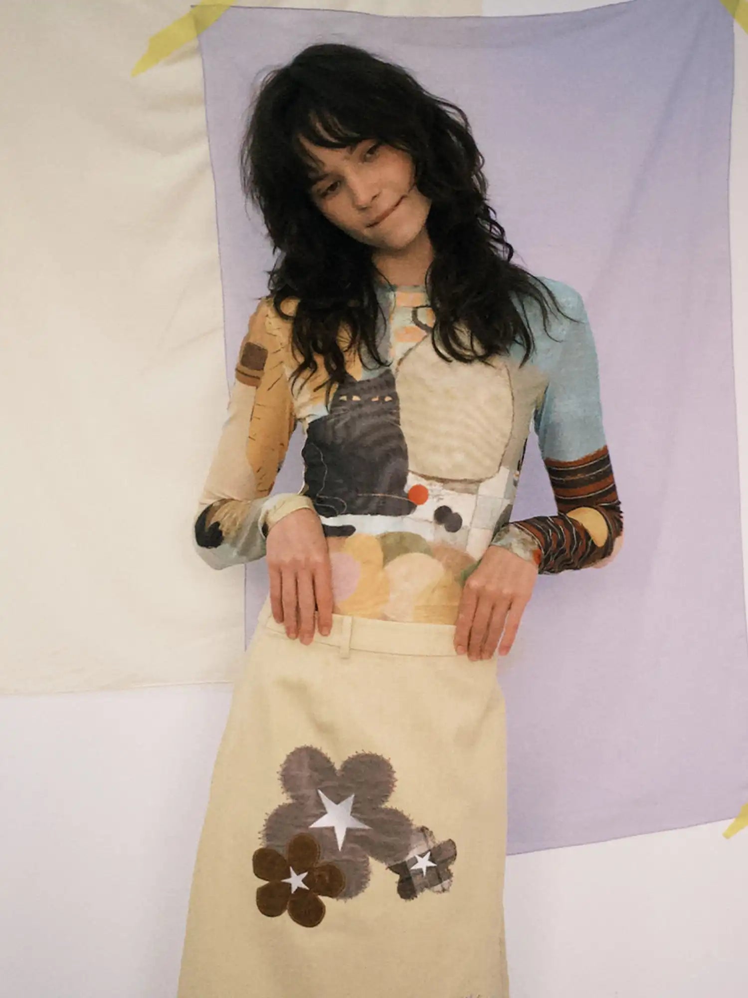 Outtheblue Whimsical Cat Long-Sleeve Fitted Crop Top | Canton Collective