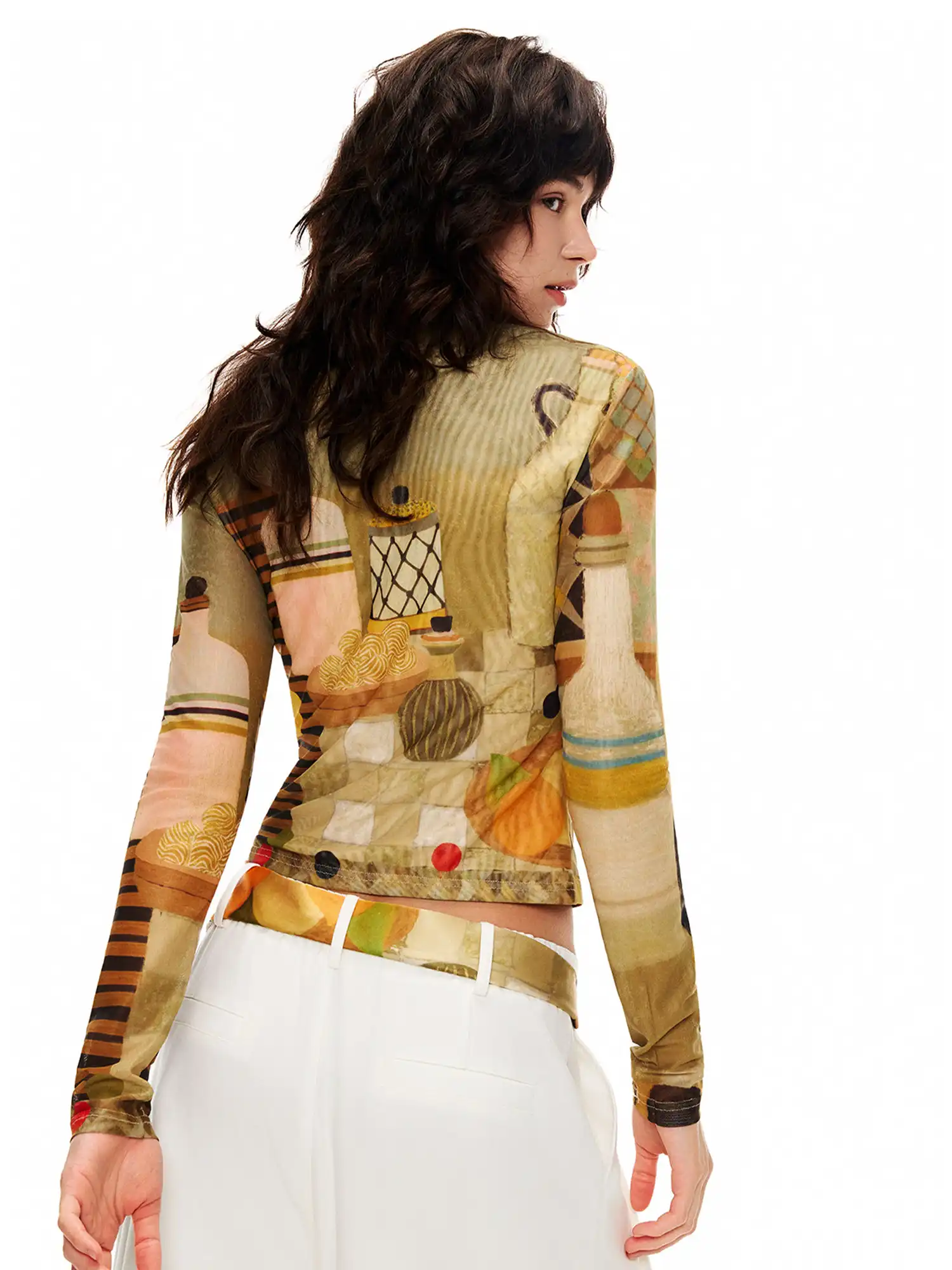 Outtheblue Whimsical Cat Long-Sleeve Fitted Crop Top | Canton Collective
