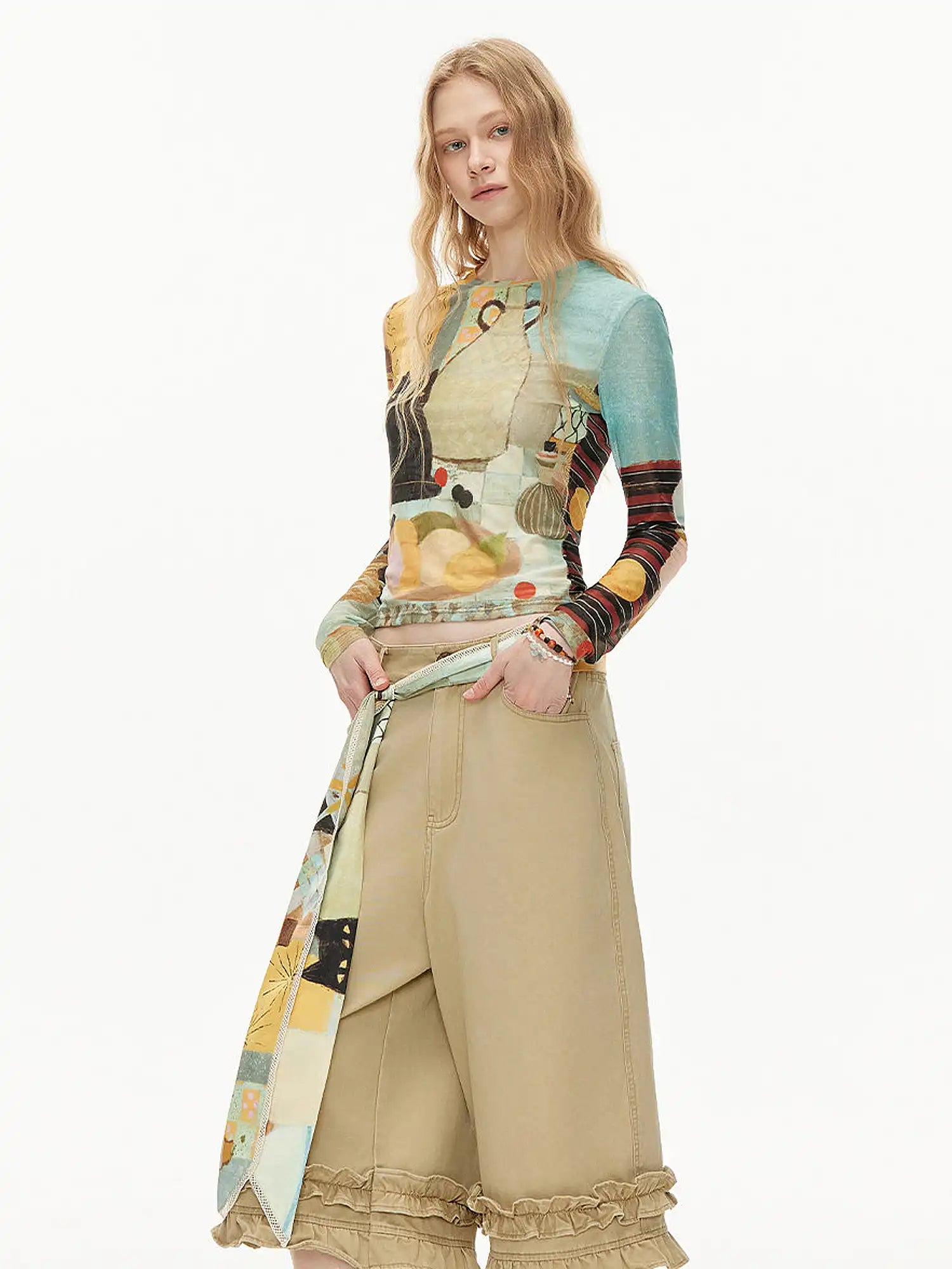 Outtheblue Whimsical Cat Long-Sleeve Fitted Crop Top | Canton Collective