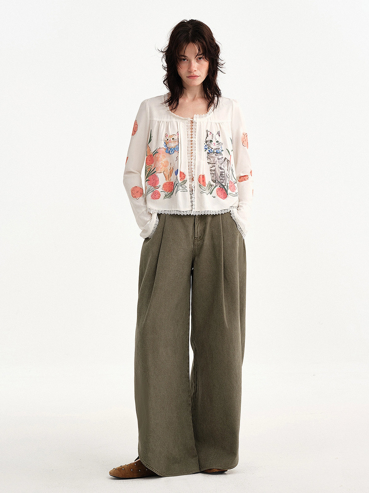 Outtheblue White Lace-Trimmed Lyocell Blouse | Canton Collective