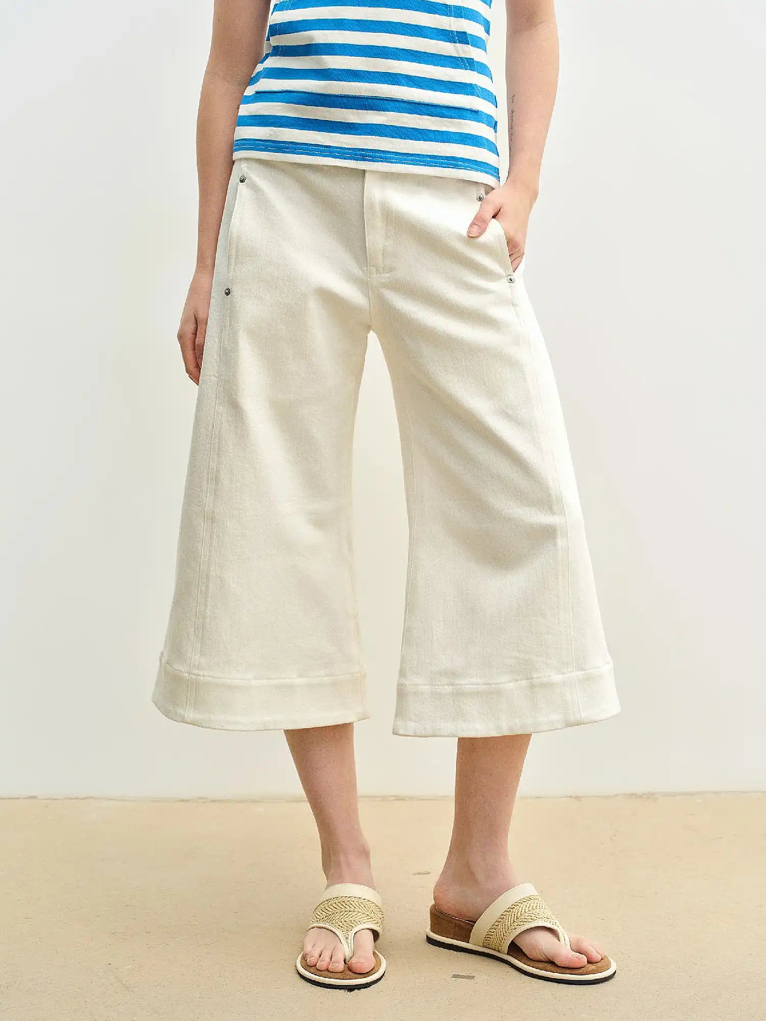 Muse Naps Wide Leg White Capri Jeans | Canton Collective
