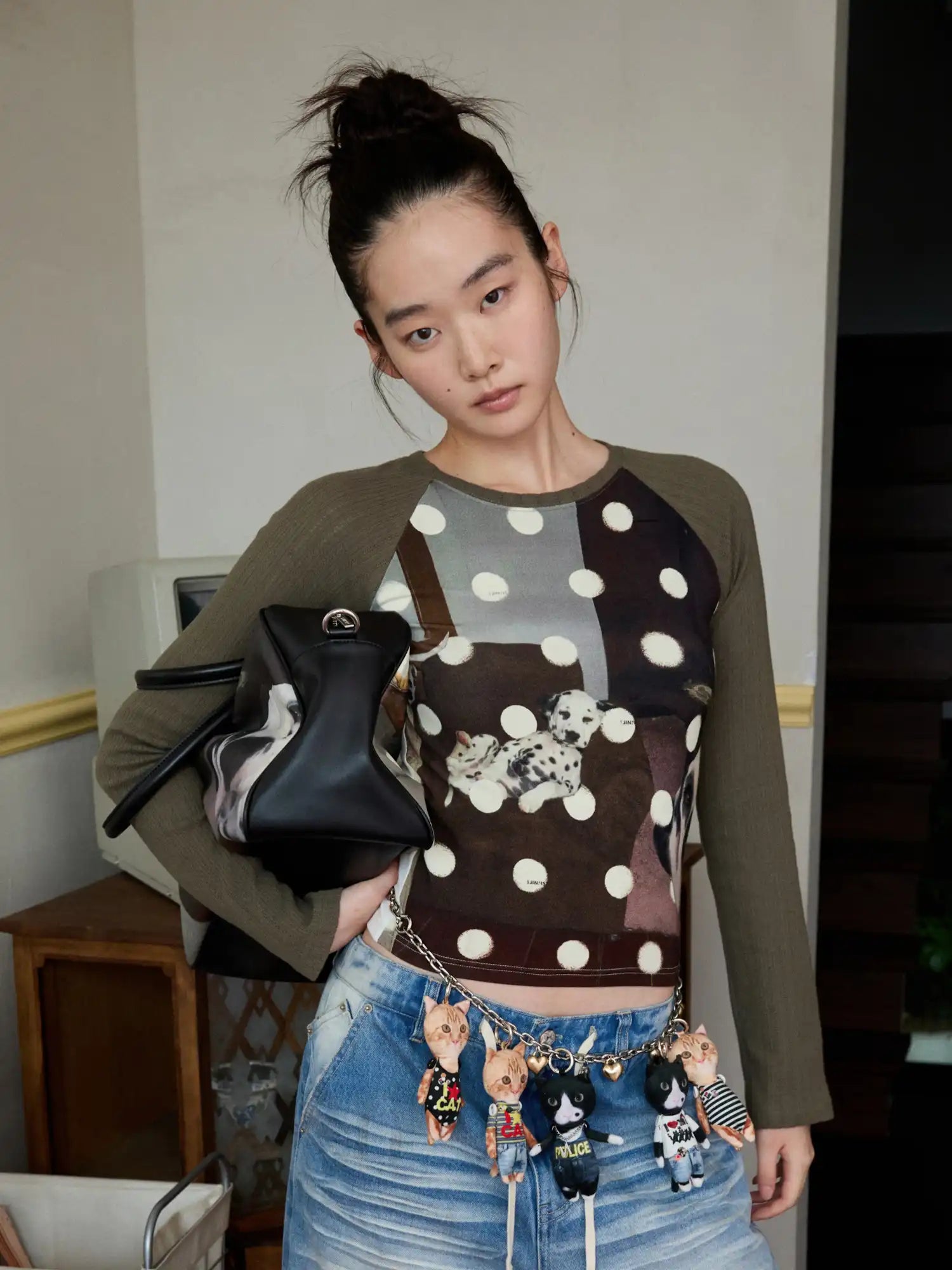 1Jinn Studio Women's Cat Print Raglan Top | Canton Collective