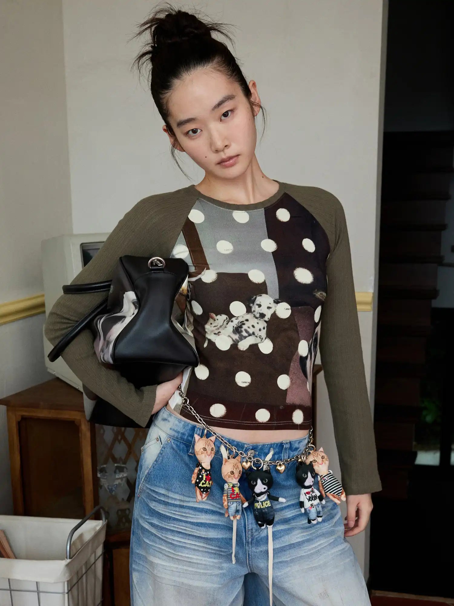 1Jinn Studio Women's Cat Print Raglan Top | Canton Collective