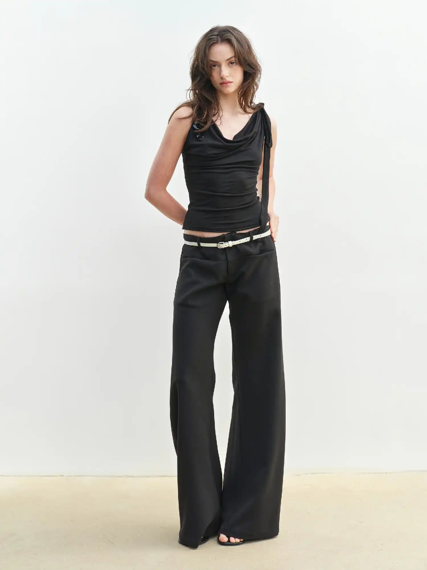 Muse Naps Wool Blend Ribbon Tie Cowl Neck Top | Canton Collective