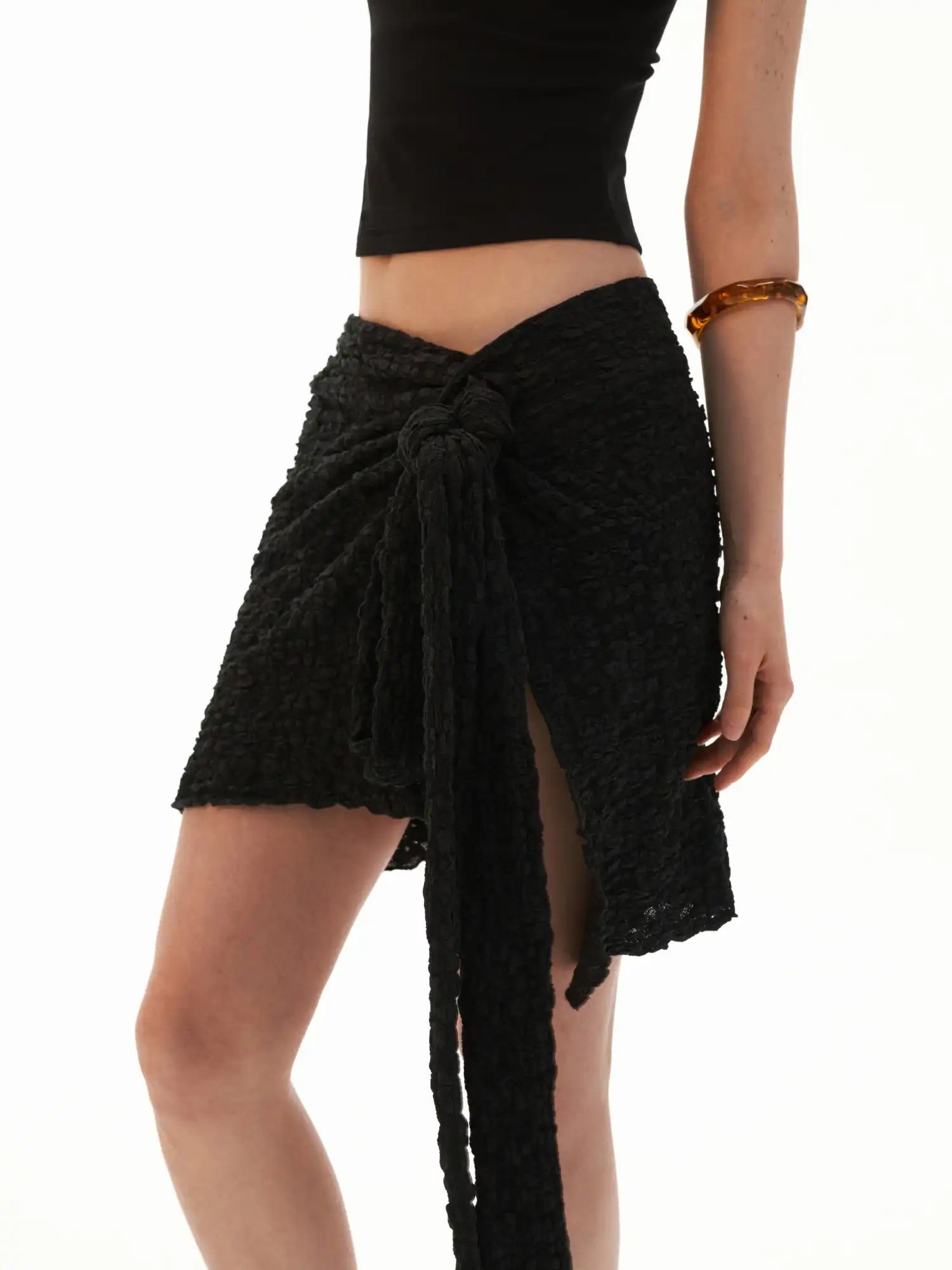 MAMC Wrap-Tie Crochet Sarong Skirt with Asymmetric Hemline | Canton Collective