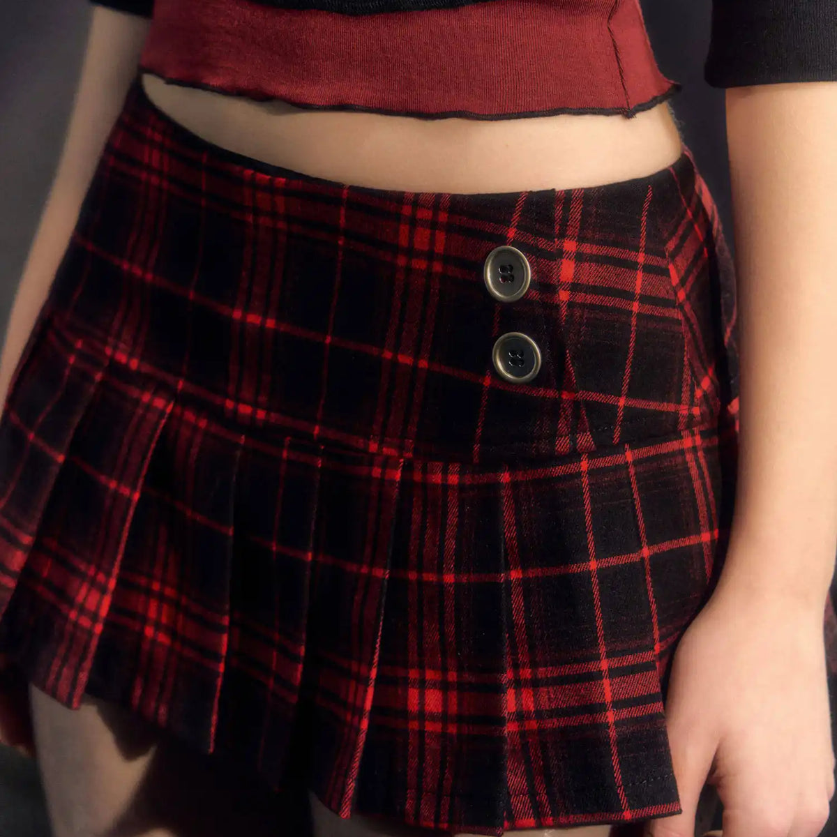 Vintage 90s Plaid Pleated Low Waist Micro Mini Skirt - Skirts