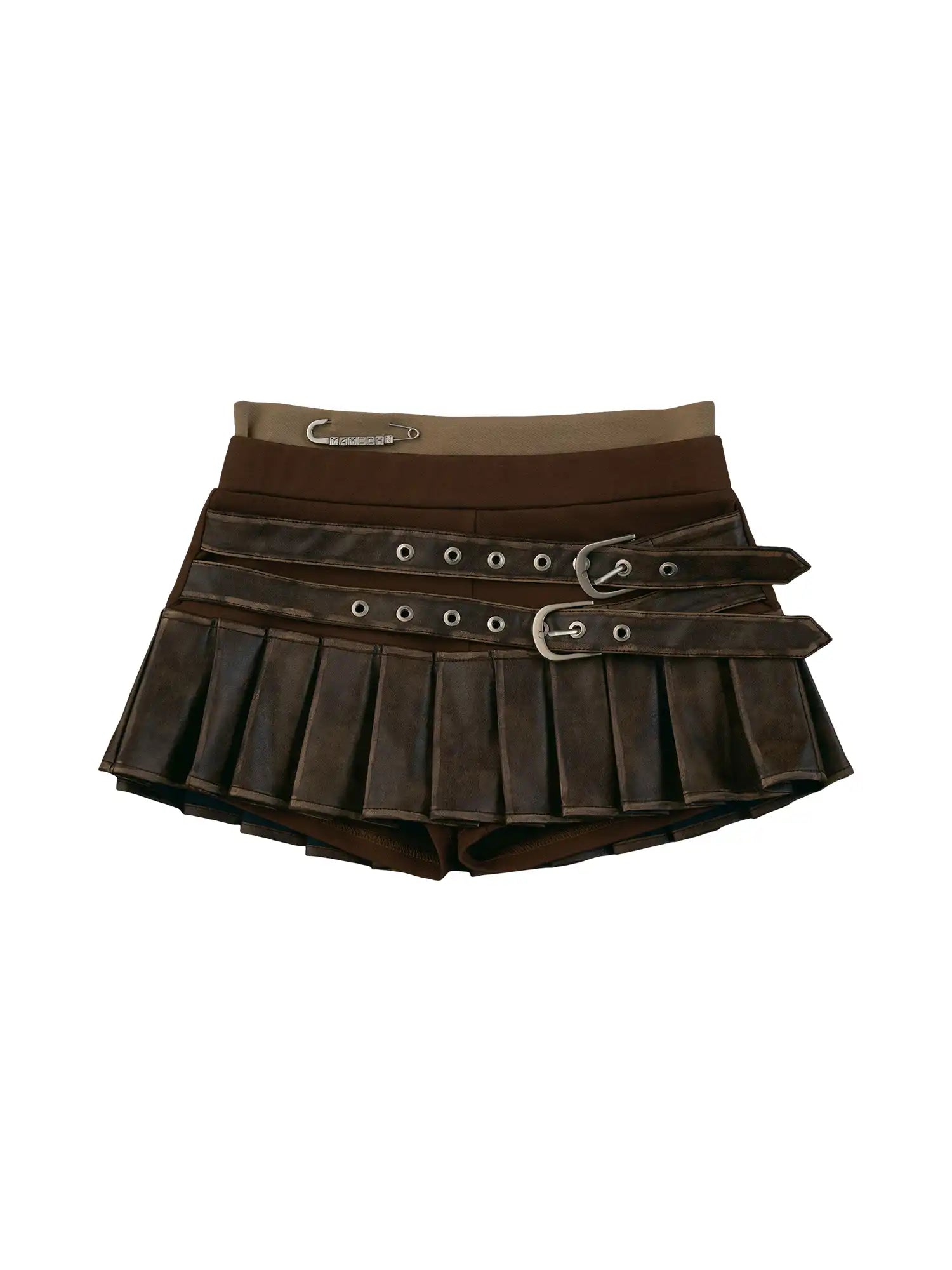 MAMC Y2K Double Buckle Straps Pleated Mini Skirt | Canton Collective