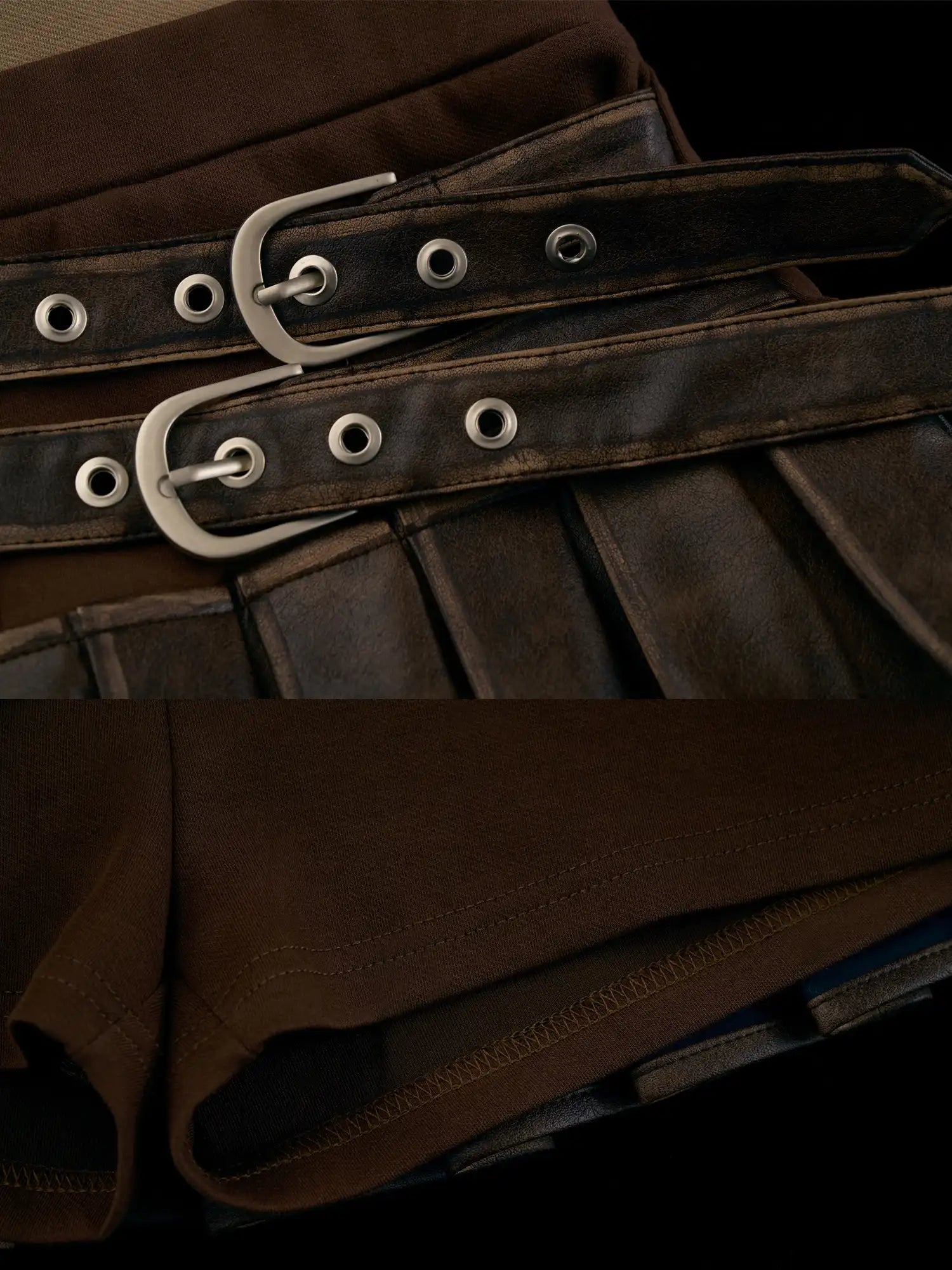 MAMC Y2K Double Buckle Straps Pleated Mini Skirt | Canton Collective