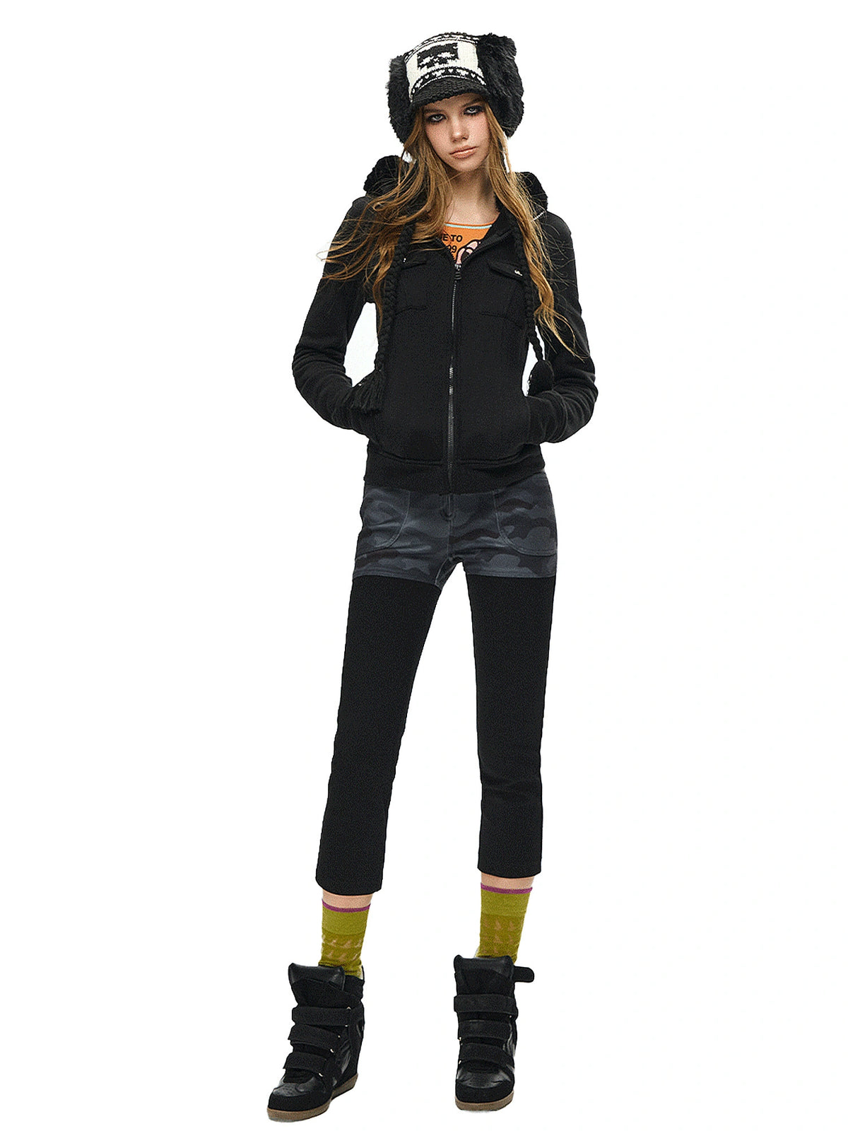 Deleteex Y2K Faux Fur Trim Zip Up Fitted Hoodie | Canton Collective