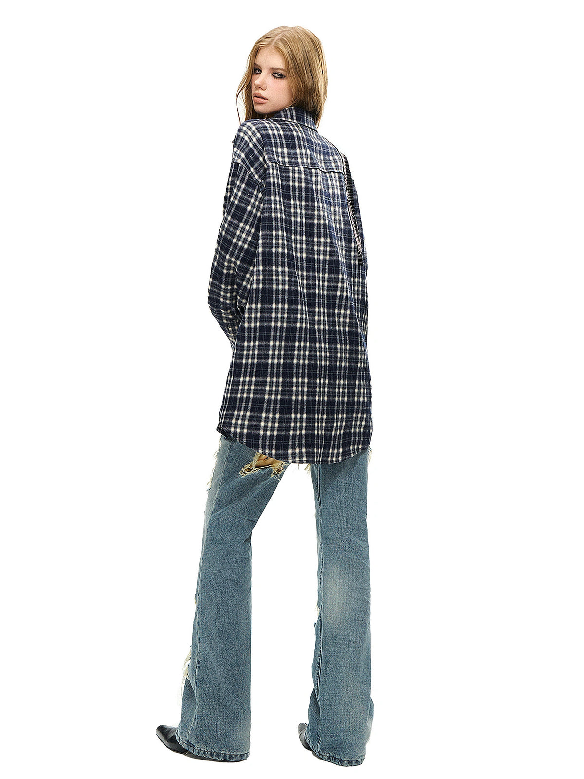 Deleteex Y2K Flannel Longline Long Sleeve Button Up Shirt | Canton Collective