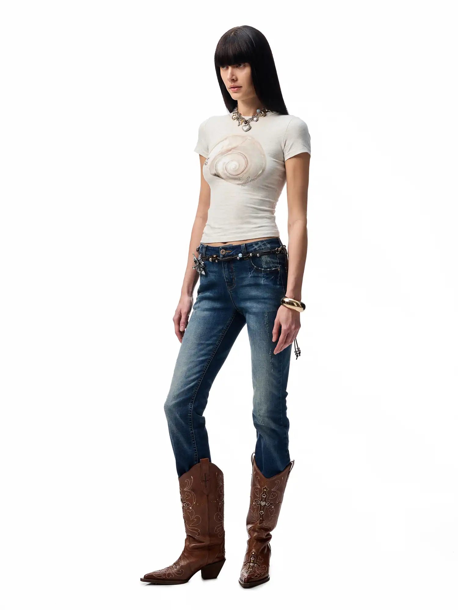 1Jinn Studio Y2K Floral Rhinestone Baby Tee | Canton Collective