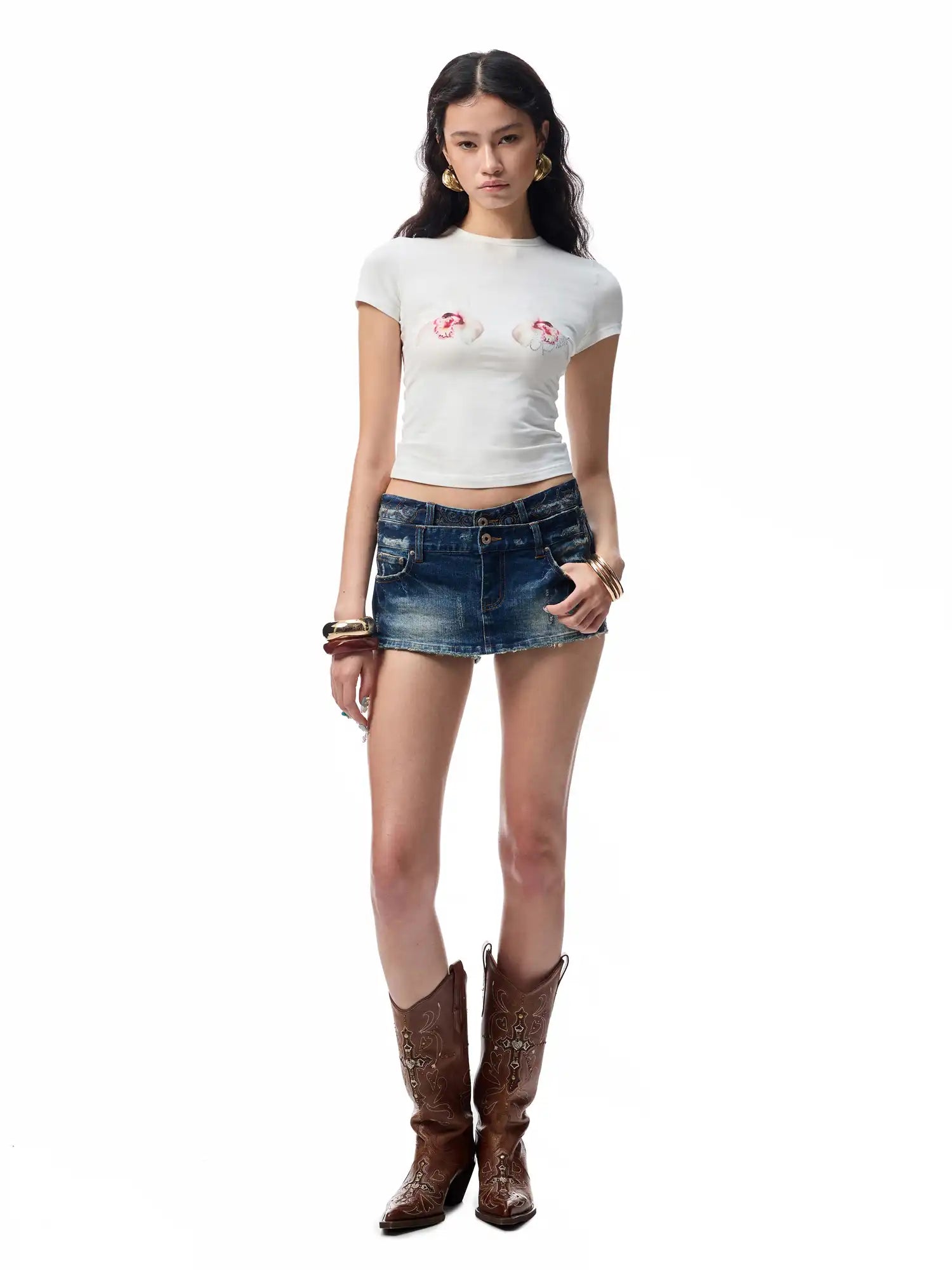 1Jinn Studio Y2K Floral Rhinestone Baby Tee | Canton Collective
