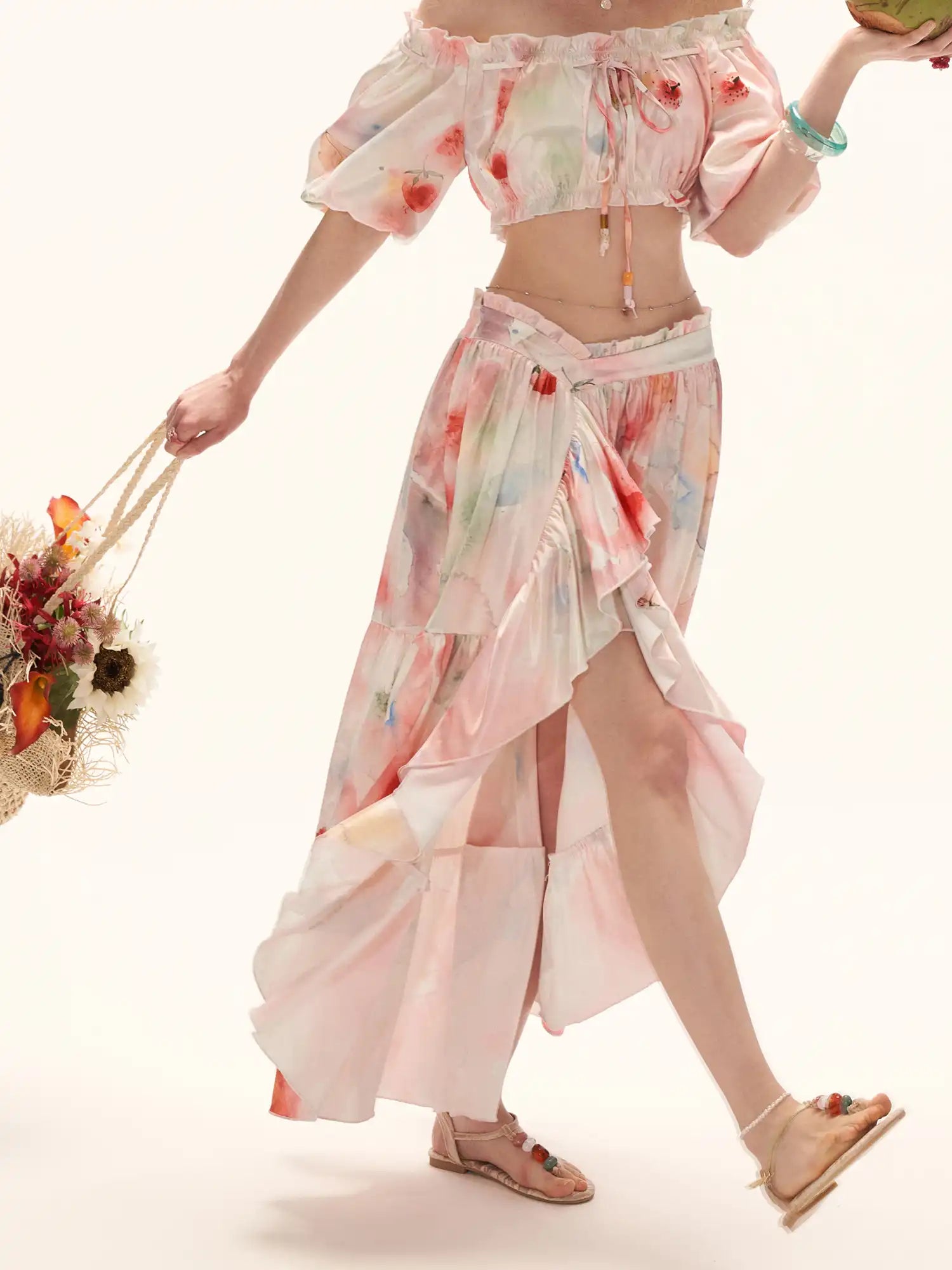 MAMC Y2K Fruity Tiered Ruffle Satin Wrap Skirt | Canton Collective