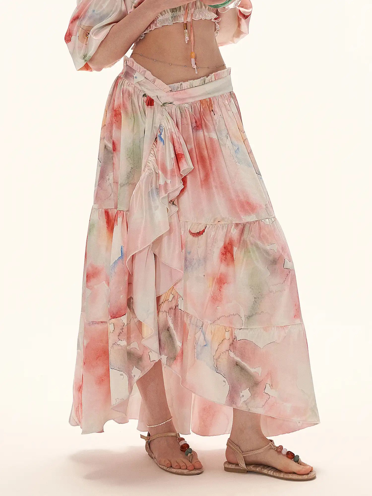 MAMC Y2K Fruity Tiered Ruffle Satin Wrap Skirt | Canton Collective