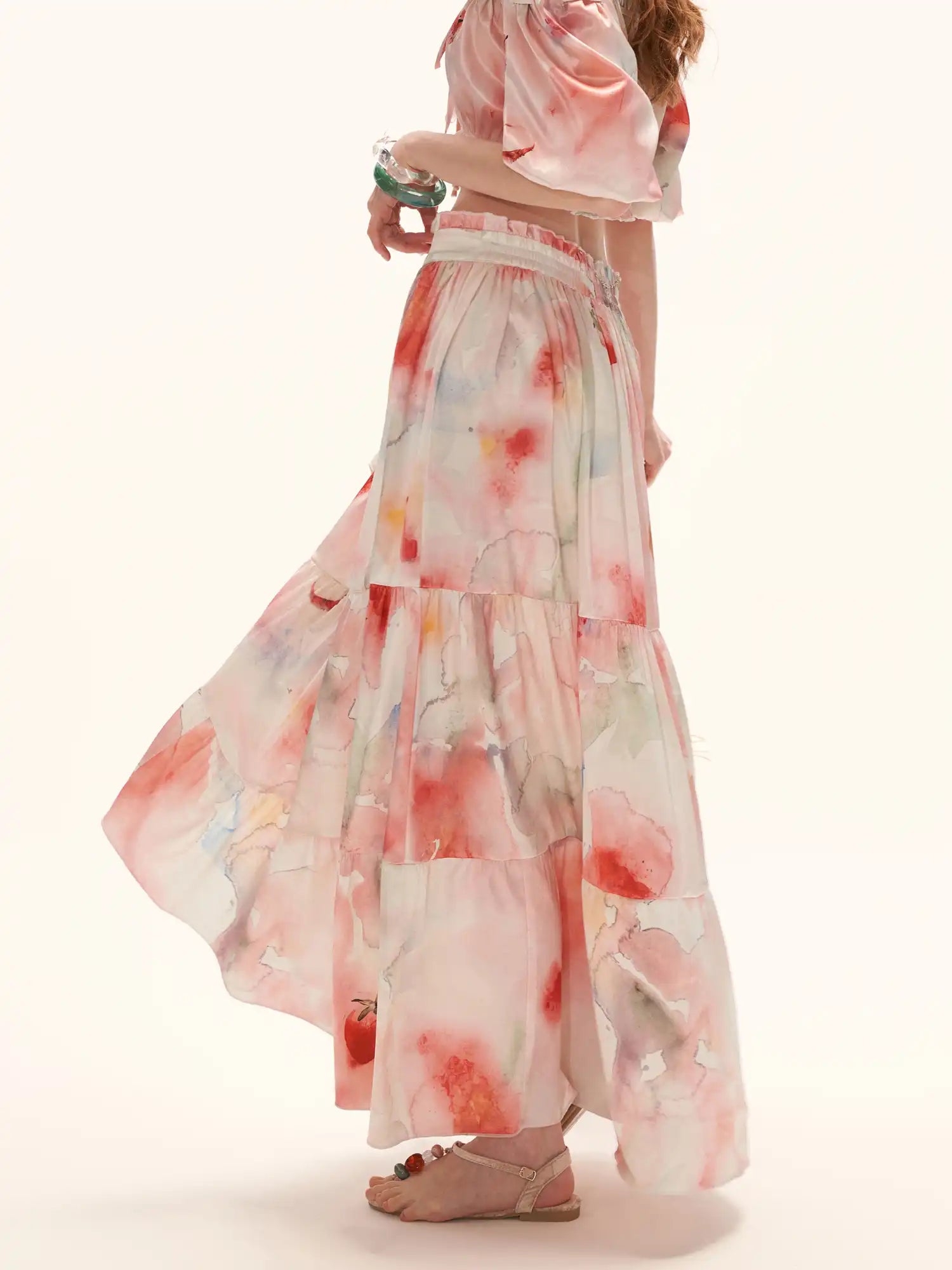 MAMC Y2K Fruity Tiered Ruffle Satin Wrap Skirt | Canton Collective