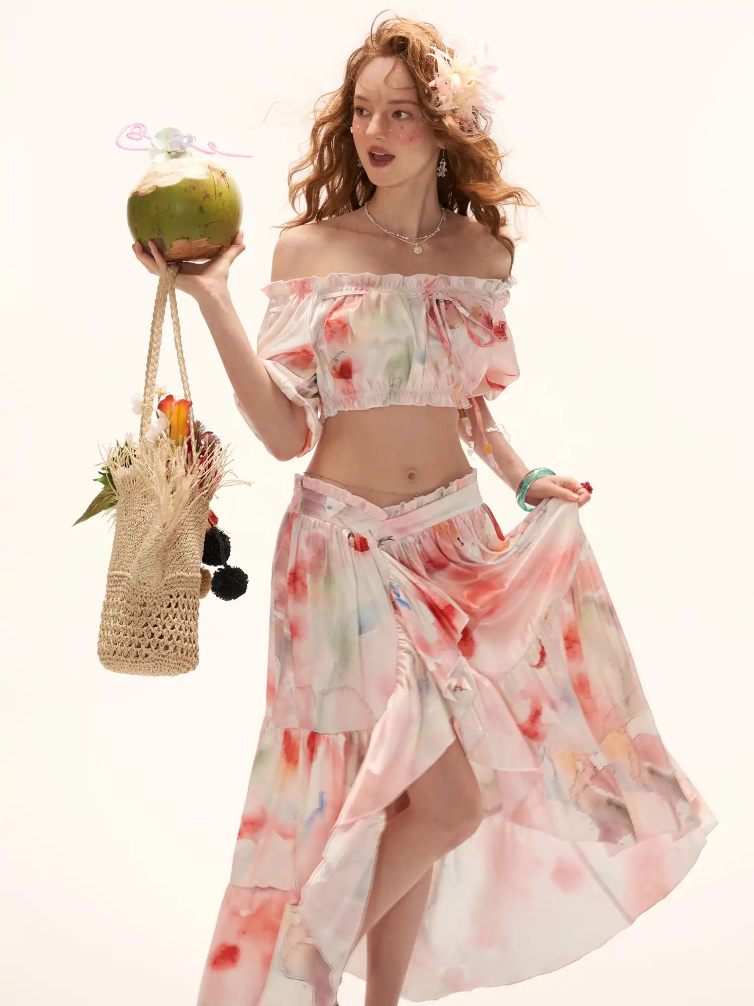 MAMC Y2K Fruity Tiered Ruffle Satin Wrap Skirt | Canton Collective