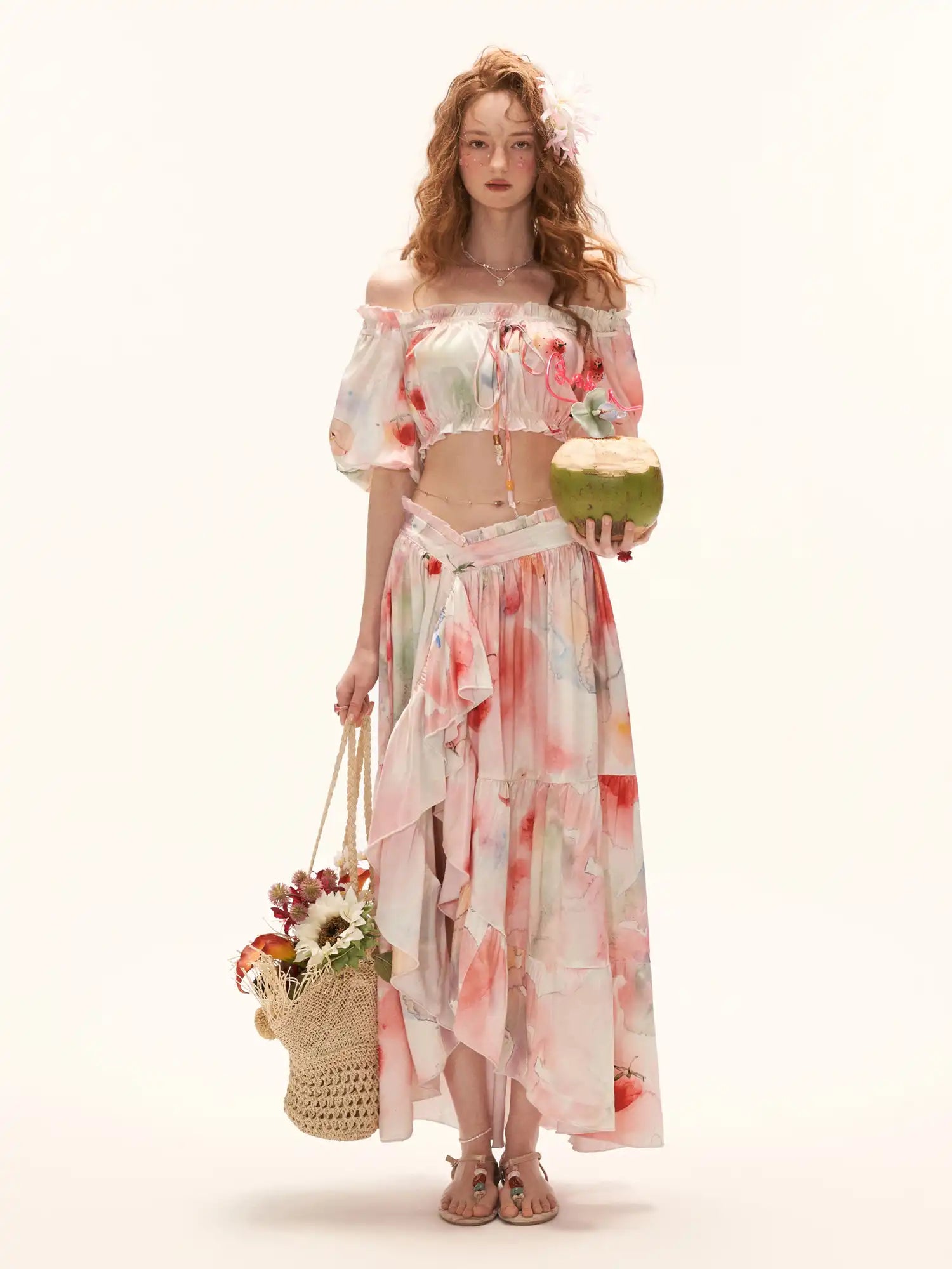 MAMC Y2K Fruity Tiered Ruffle Satin Wrap Skirt | Canton Collective