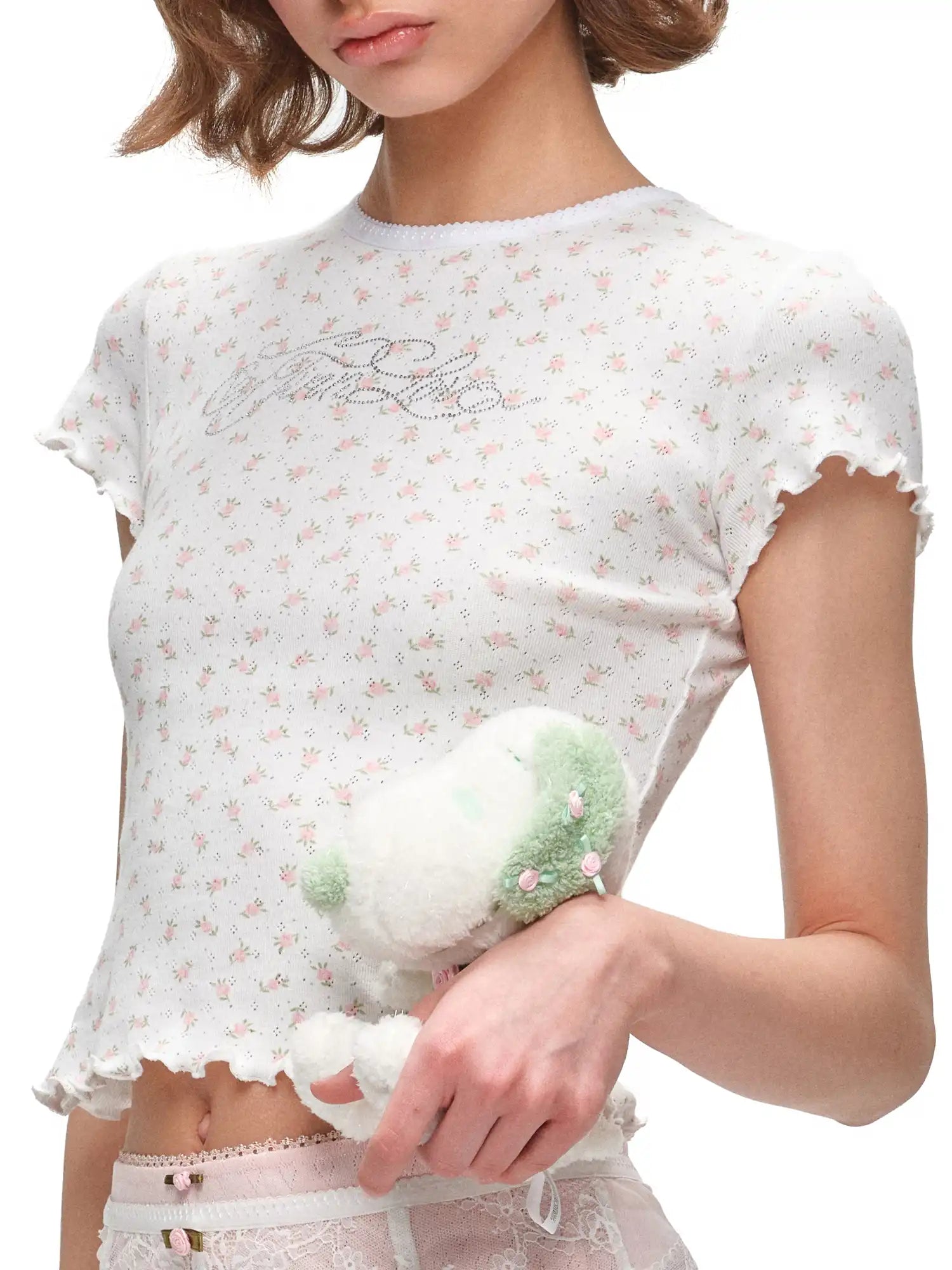 1Jinn Studio Y2K Heart Pointelle Baby Tee | Canton Collective