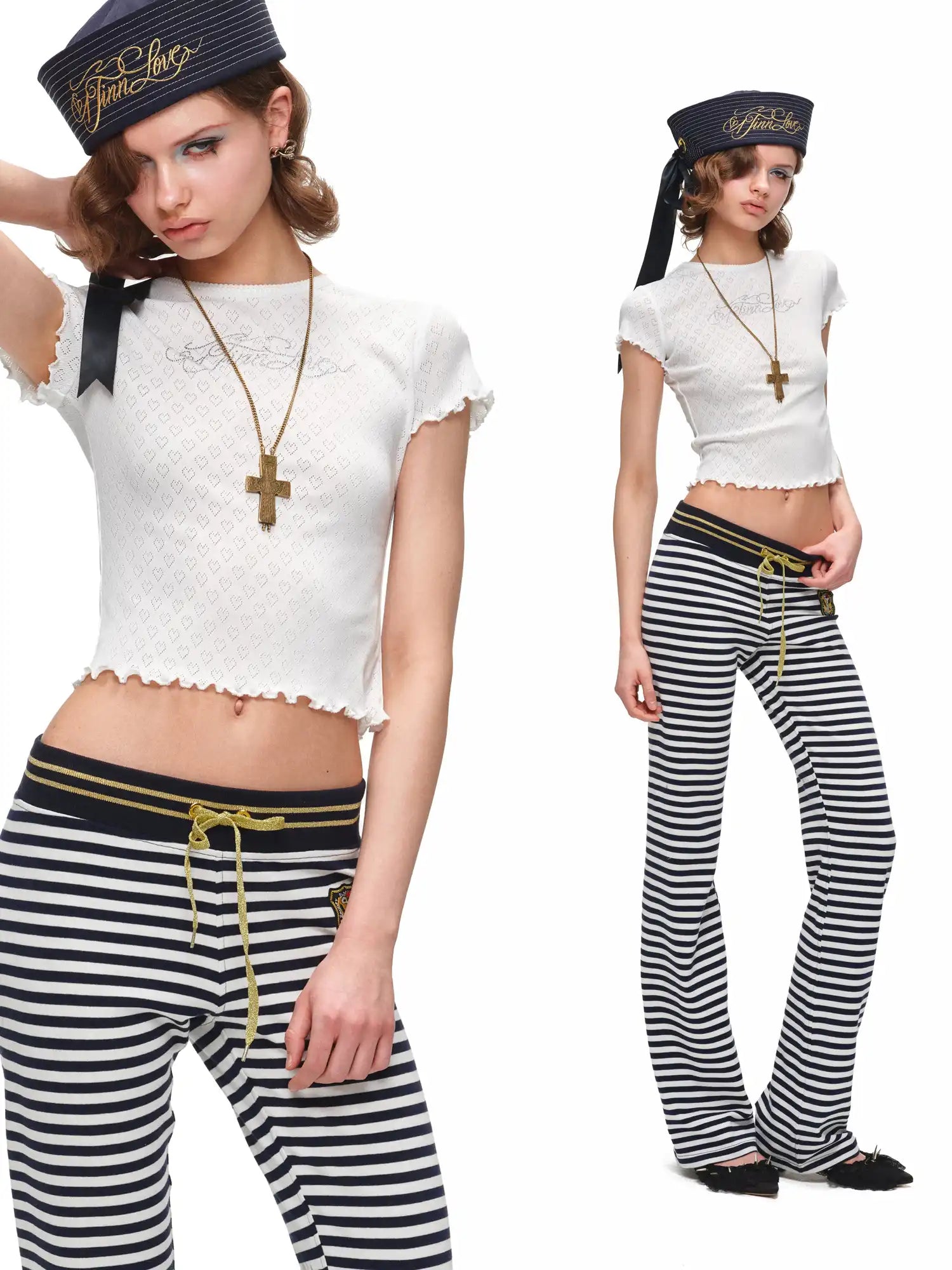 1Jinn Studio Y2K Heart Pointelle Baby Tee | Canton Collective