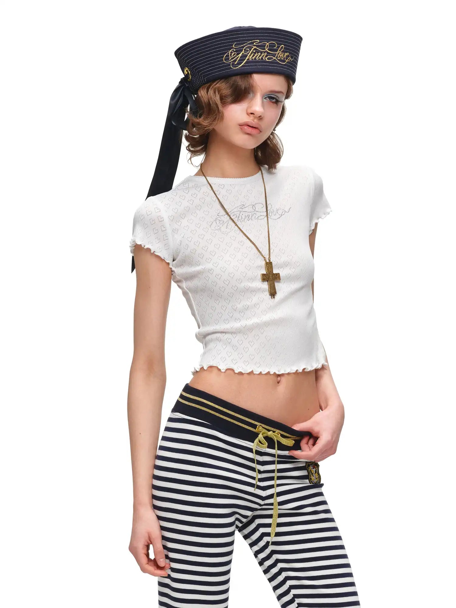 1Jinn Studio Y2K Heart Pointelle Baby Tee | Canton Collective