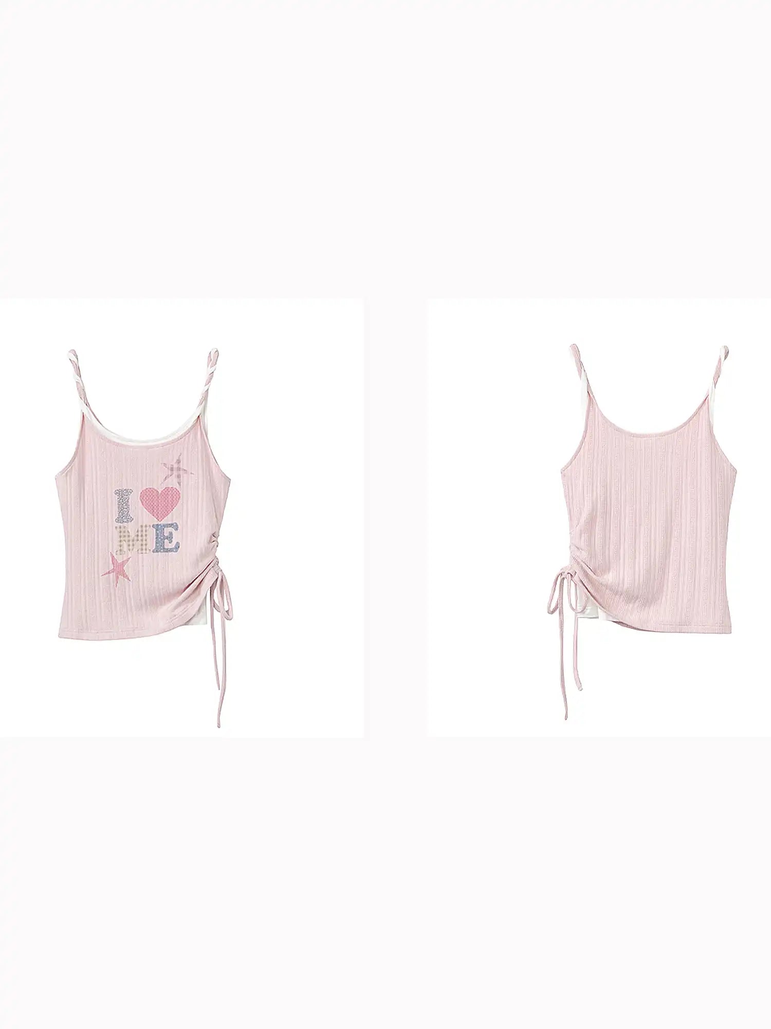 Deleteex Y2K "I Love Me" Slogan Layered Cami With Adjustable Side Drawstrings | Canton Collective