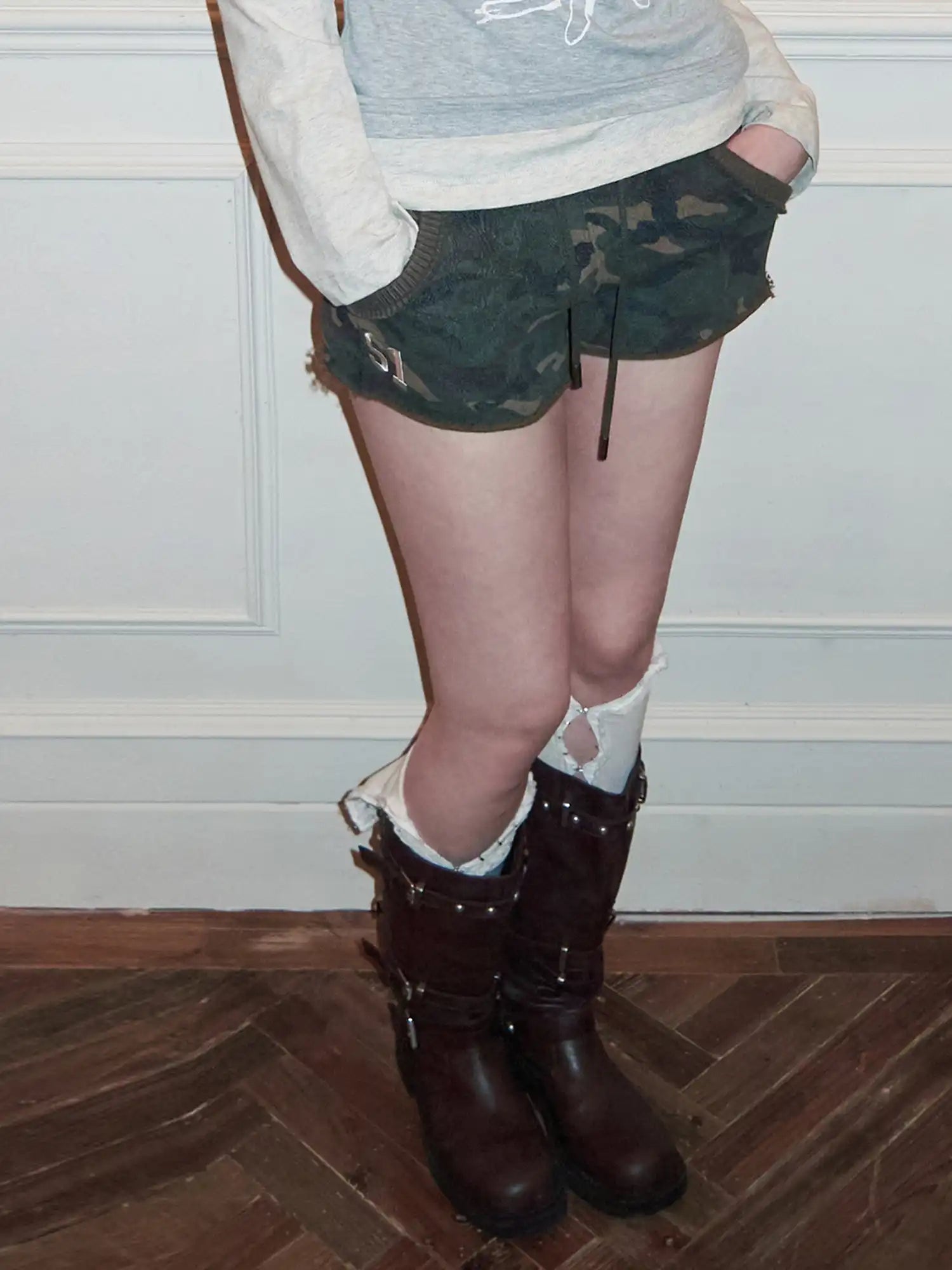 1Jinn Studio Y2K Low Rise Embroidered Camo Sweat Sexy Shorts | Canton Collective