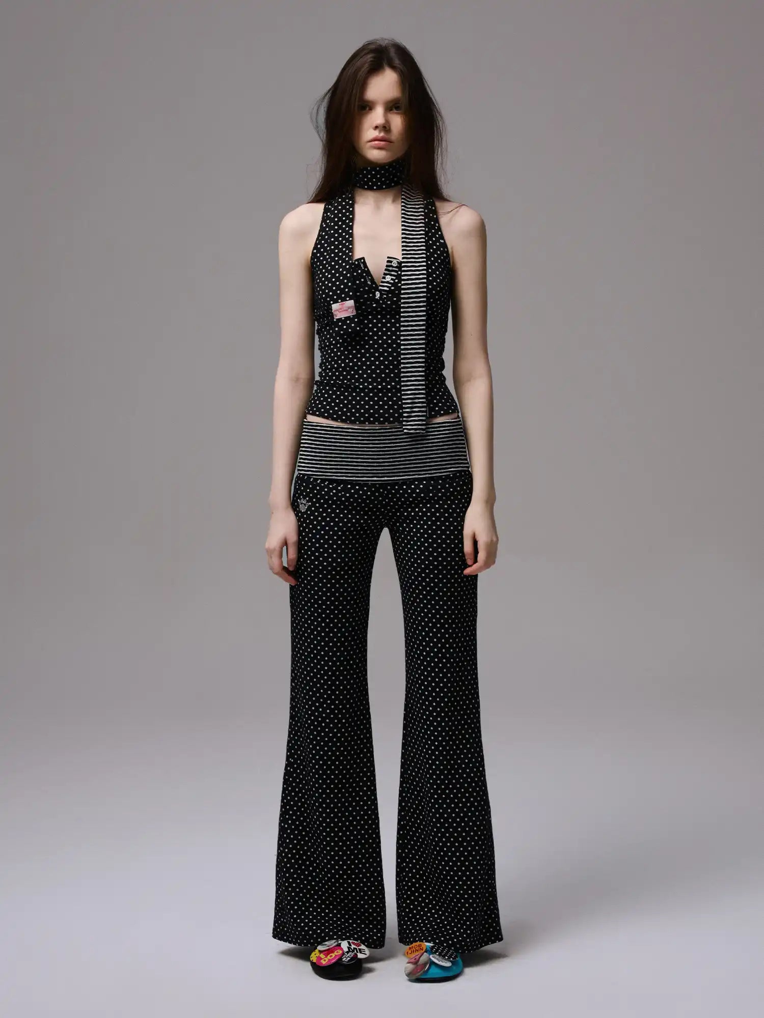 Y2K Polka Dot Foldover Flared Leggings - Pants | Canton Collective