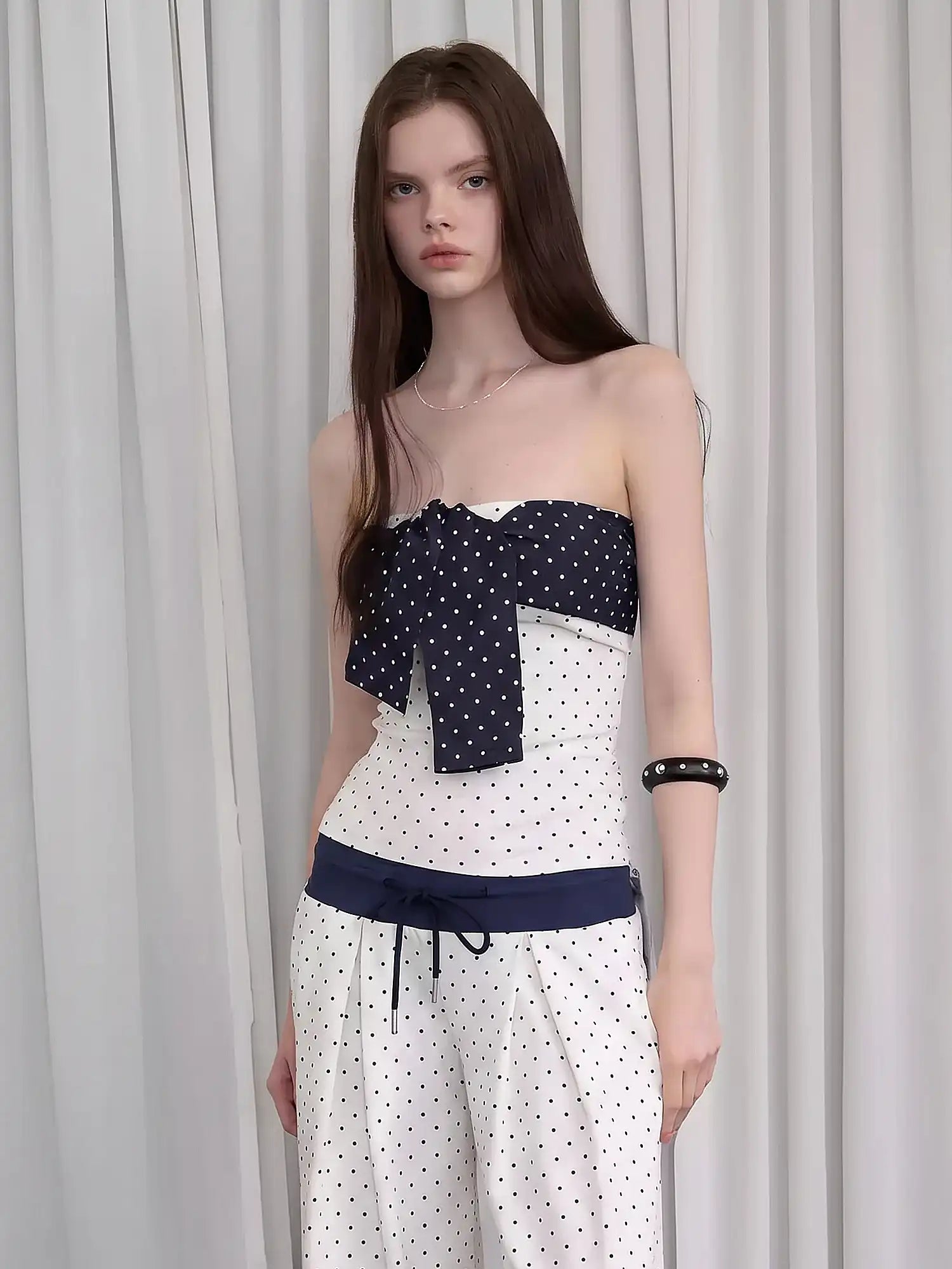 CantonCollective Design Y2K Polka Dot Tie Front Strapless Top | Canton Collective