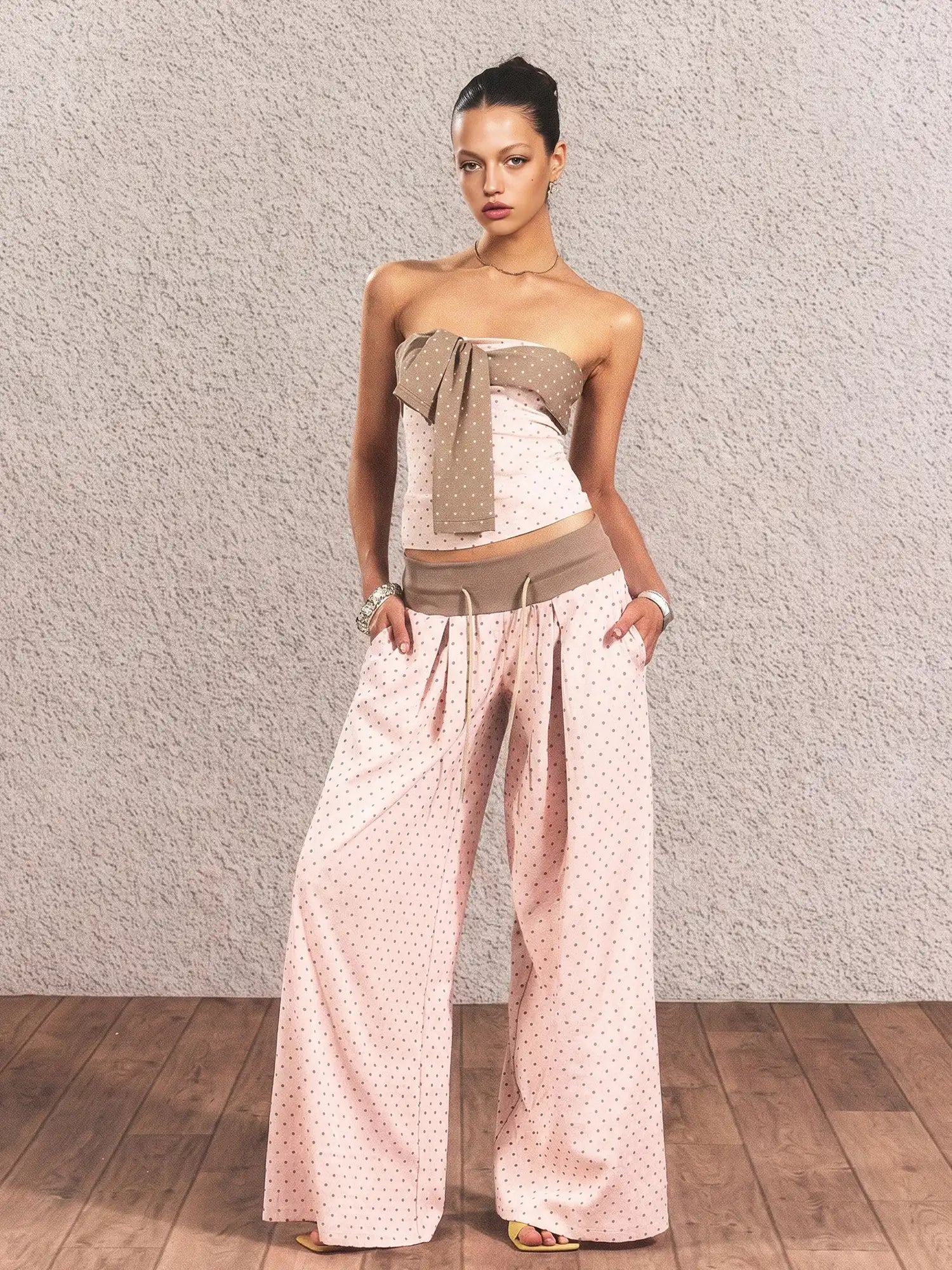 CantonCollective Design Y2K Polka Dot Tie Front Strapless Top | Canton Collective