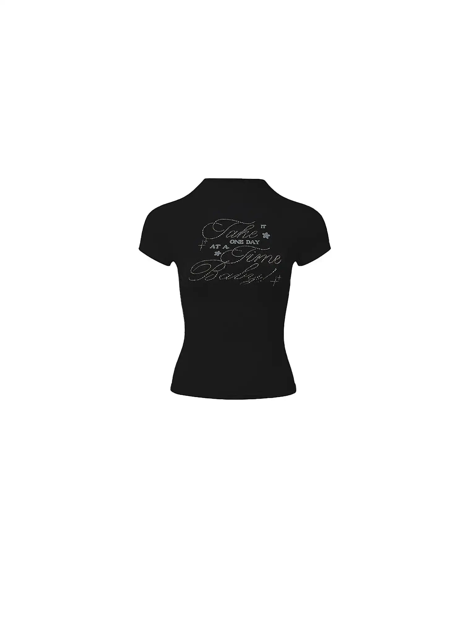 Deleteex Y2K Rhinestone Mock Neck Baby Tee | Canton Collective