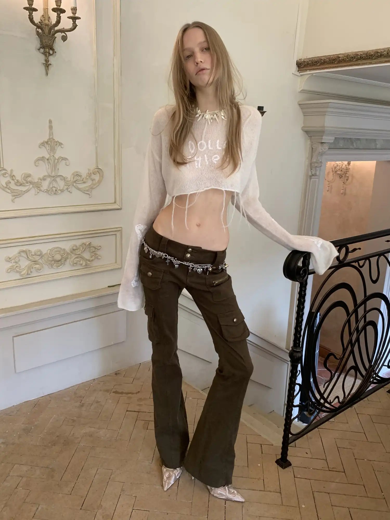 1Jinn Studio Y2K Sheer Sequin Skipper Cropped Sweater | Canton Collective