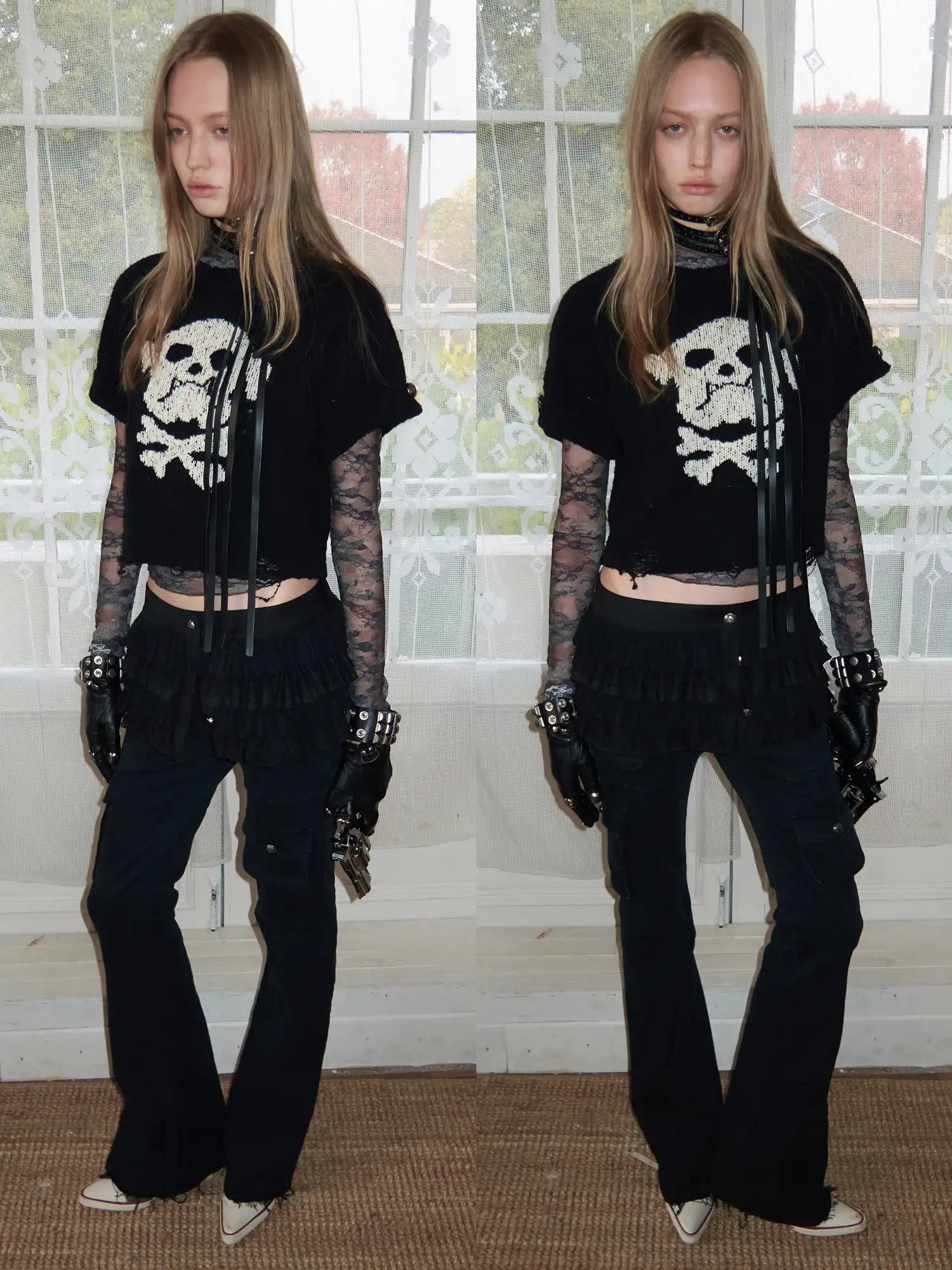 1Jinn Studio Y2K Skull Puppy Distressed Short-sleeve Crop Sweater | Canton Collective